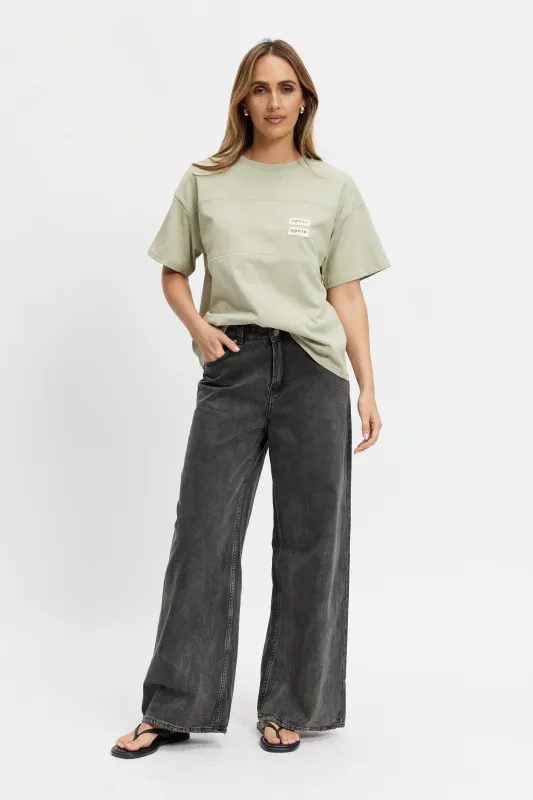 Label Drop-Shoulder Cropped Tee - Sage sold by Apero Label
