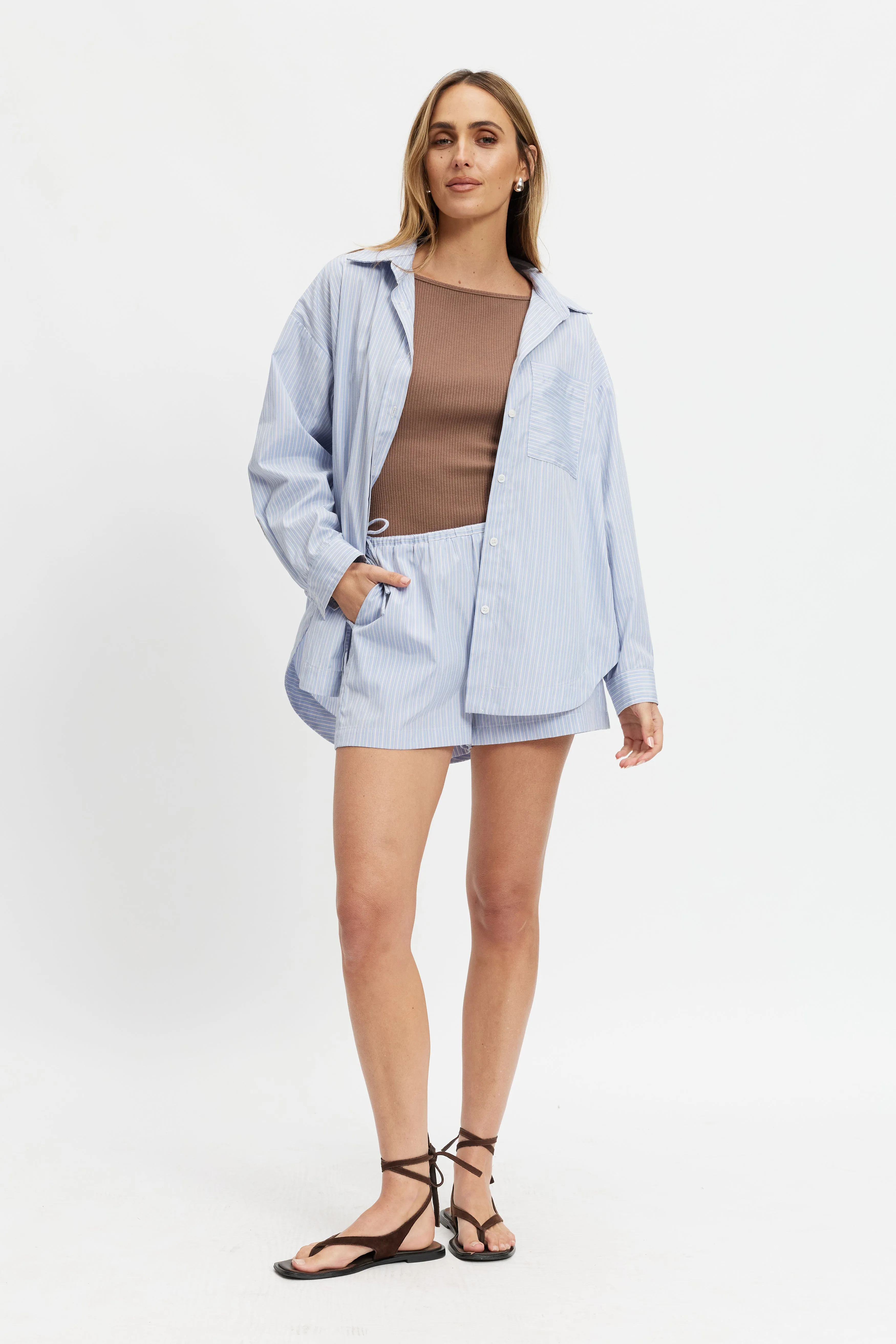 Juliette Stripe Poplin Short - Blue Multi sold by Apero Label product image thumbnail 5
