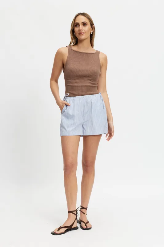 Juliette Stripe Poplin Short - Blue Multi made by Apero Label