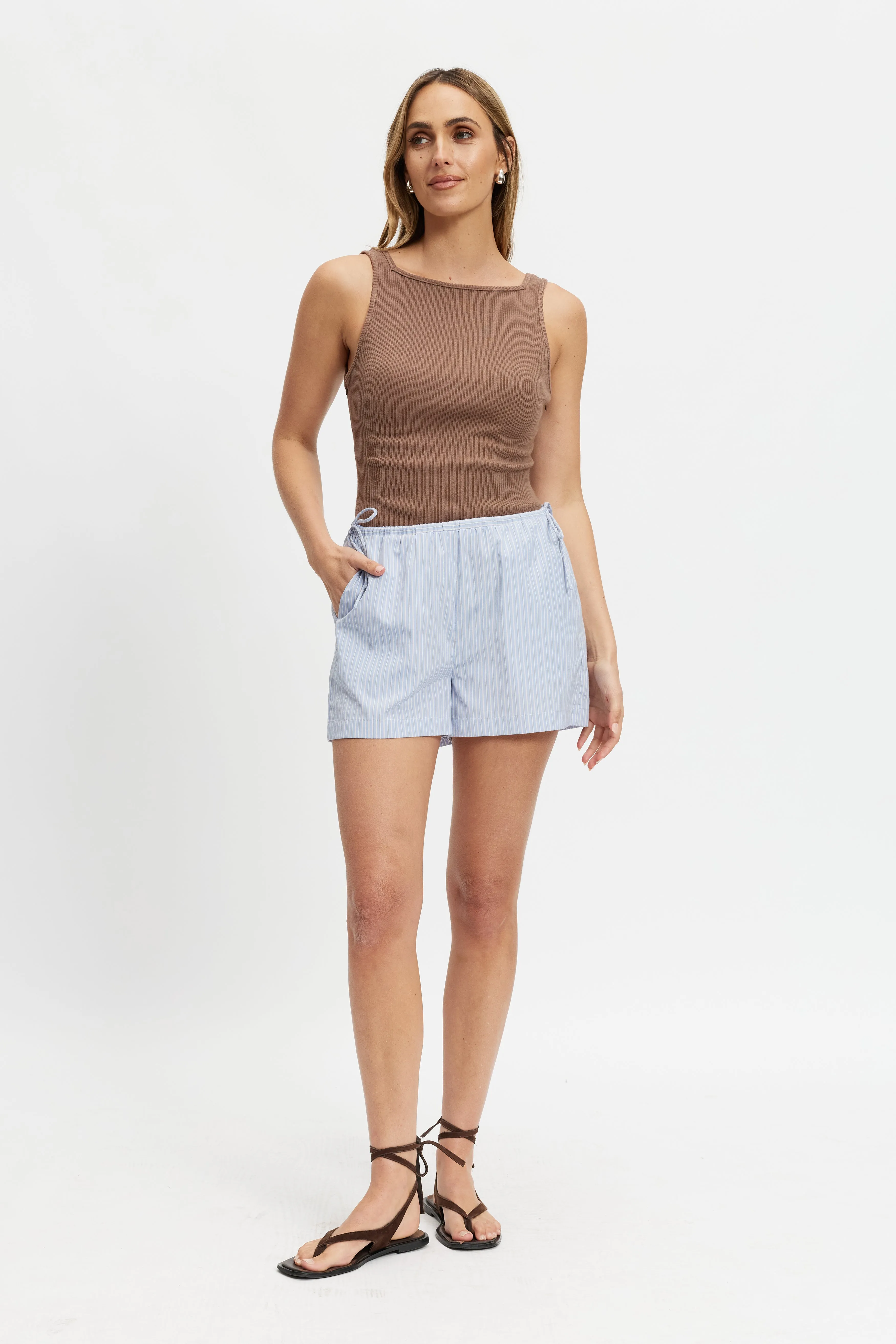 Juliette Stripe Poplin Short - Blue Multi sold by Apero Label
