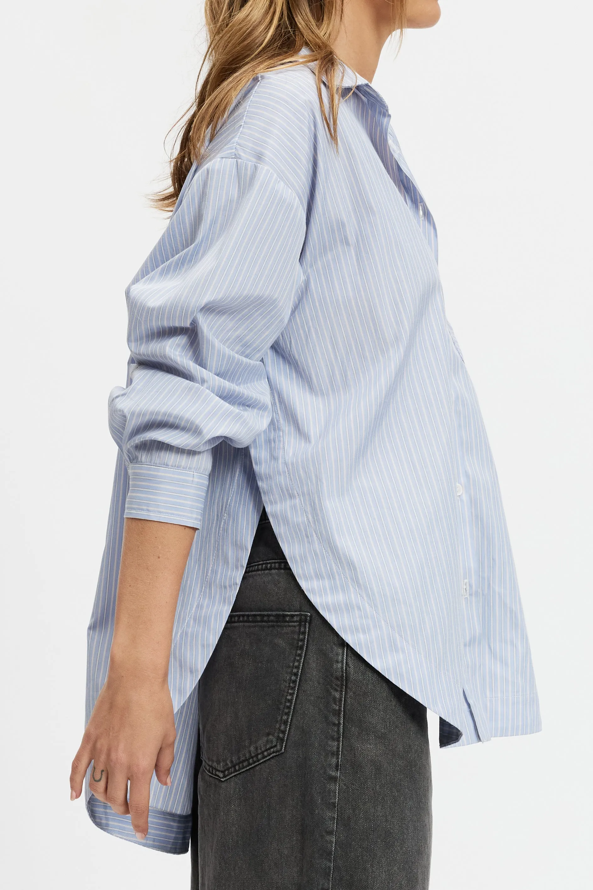 Morgan Stripe Wrap Button-Down Shirt - Blue Multi sold by Apero Label product image thumbnail 5