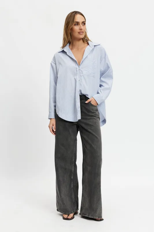 Morgan Stripe Wrap Button-Down Shirt - Blue Multi sold by Apero Label