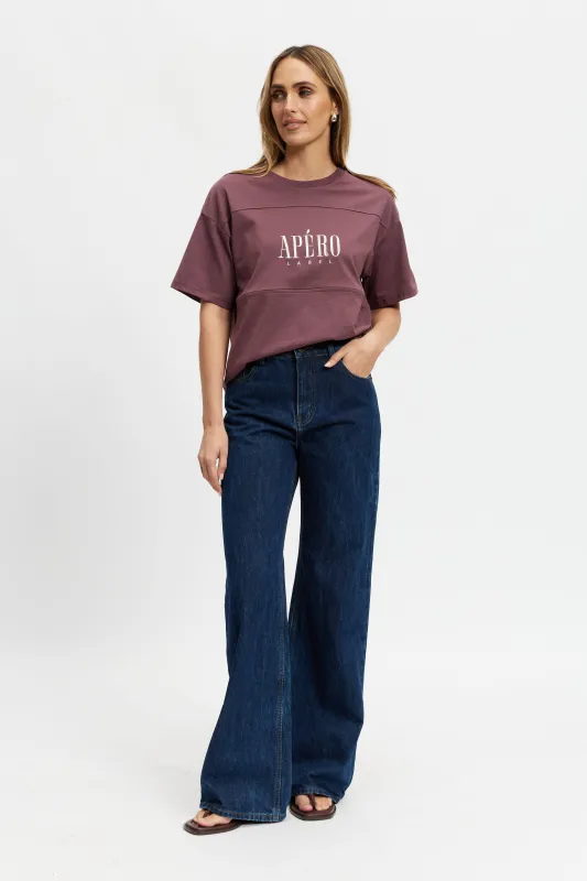 Sunday Drop-Shoulder Cropped Tee - Plum / Cream sold by Apero Label
