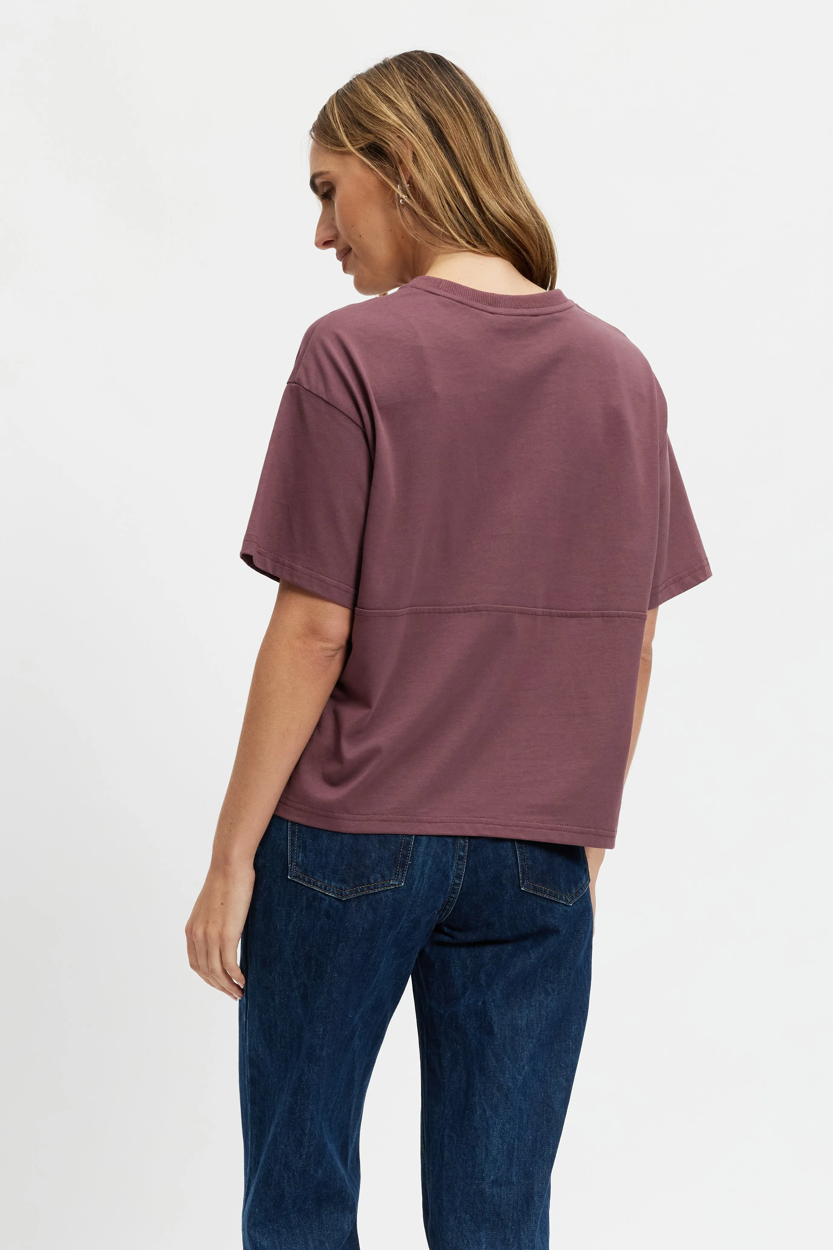 Sunday Drop-Shoulder Cropped Tee - Plum / Cream sold by Apero Label product image thumbnail 5
