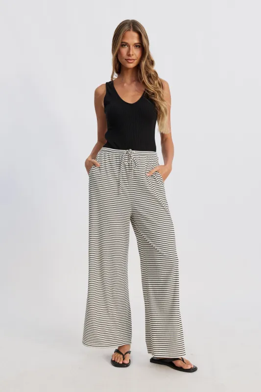 Ivy Stripe Wide Leg Pants - Cream Marle / Black sold by Apero Label