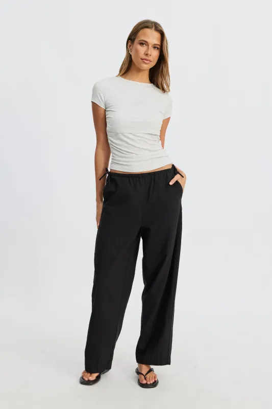 Ari Ribbed Ruched Tee - Grey Marle sold by Apero Label