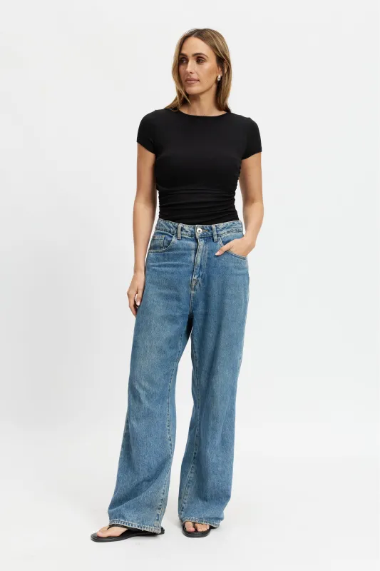 Ari Ribbed Ruched Tee - Black sold by Apero Label