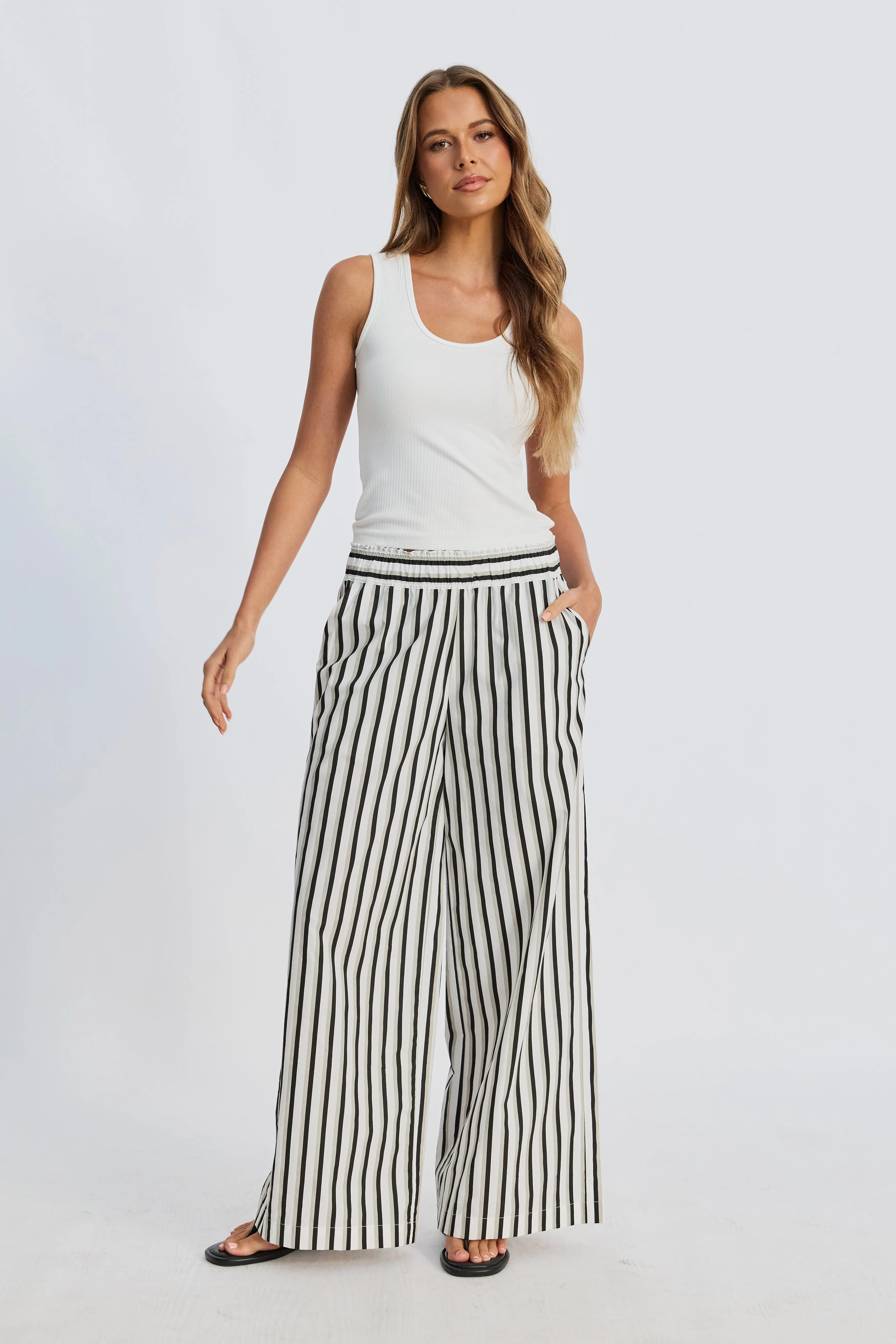 Piper Poplin Stripe Pant - White / Beige / Black sold by Apero Label product image thumbnail 4