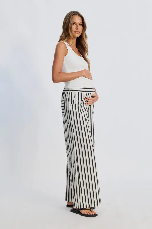 Piper Poplin Stripe Pant - White / Beige / Black sold by Apero Label