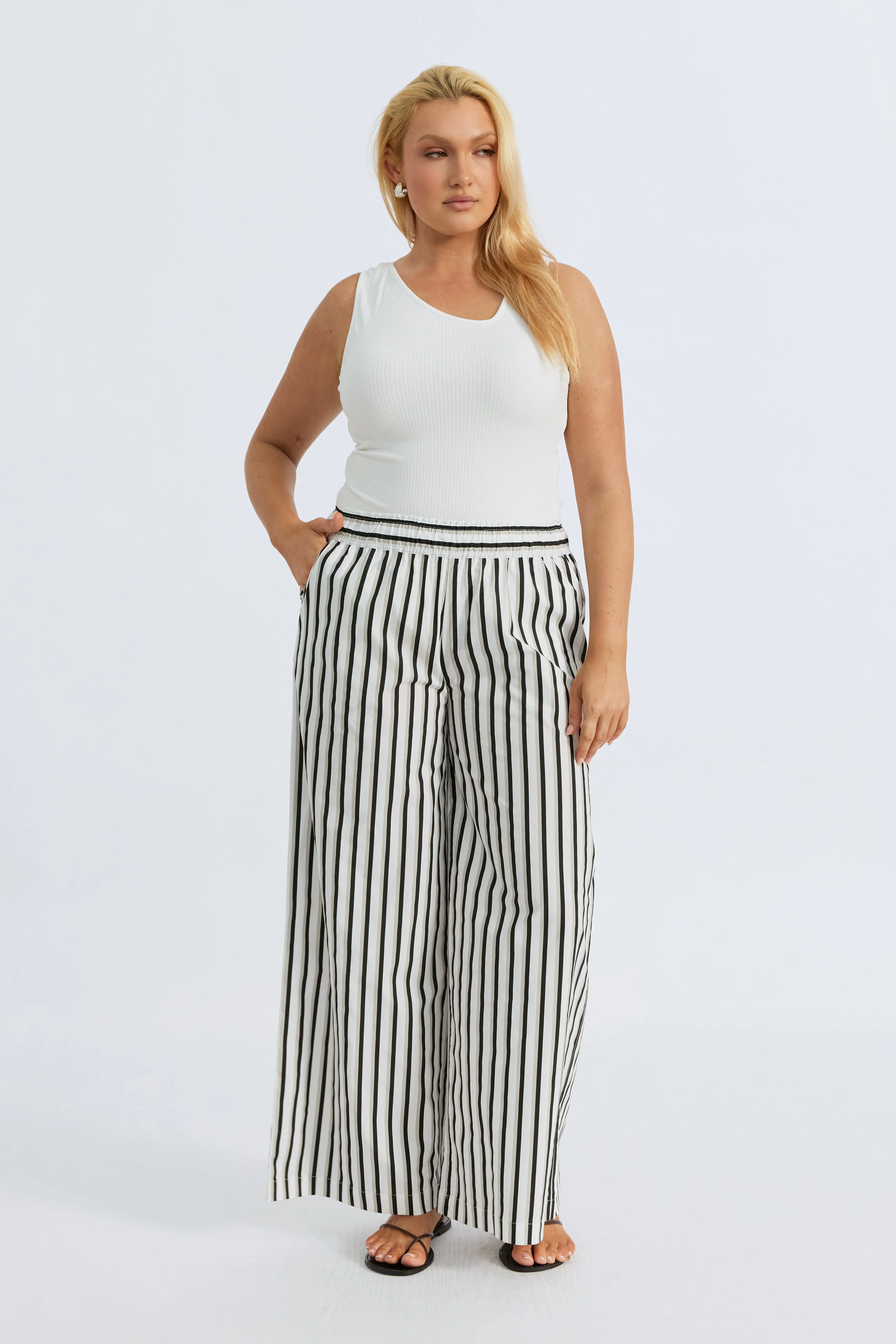 Piper Poplin Stripe Pant - White / Beige / Black sold by Apero Label product image thumbnail 3
