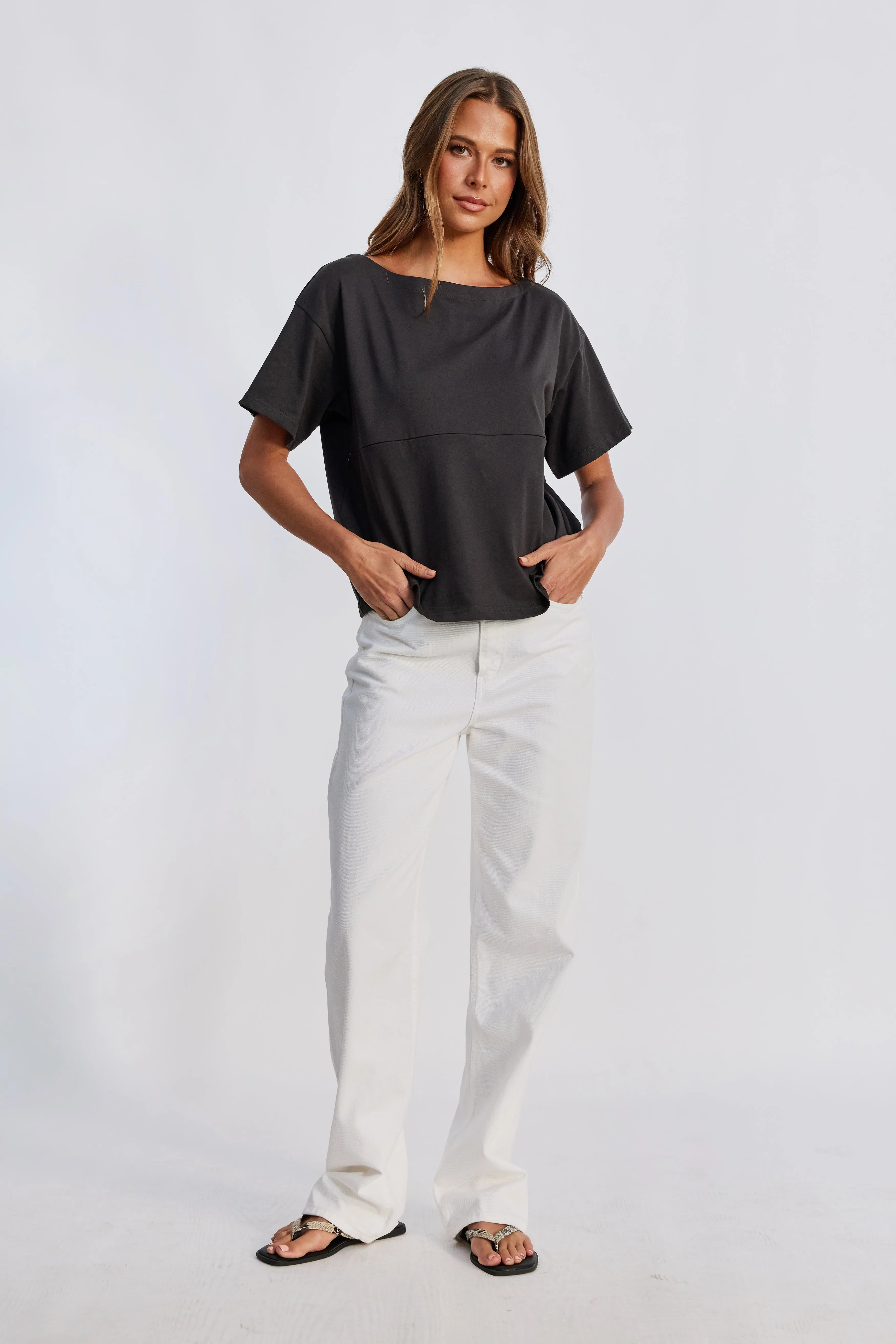 Aria Boatneck Panel Tee - Charcoal sold by Apero Label