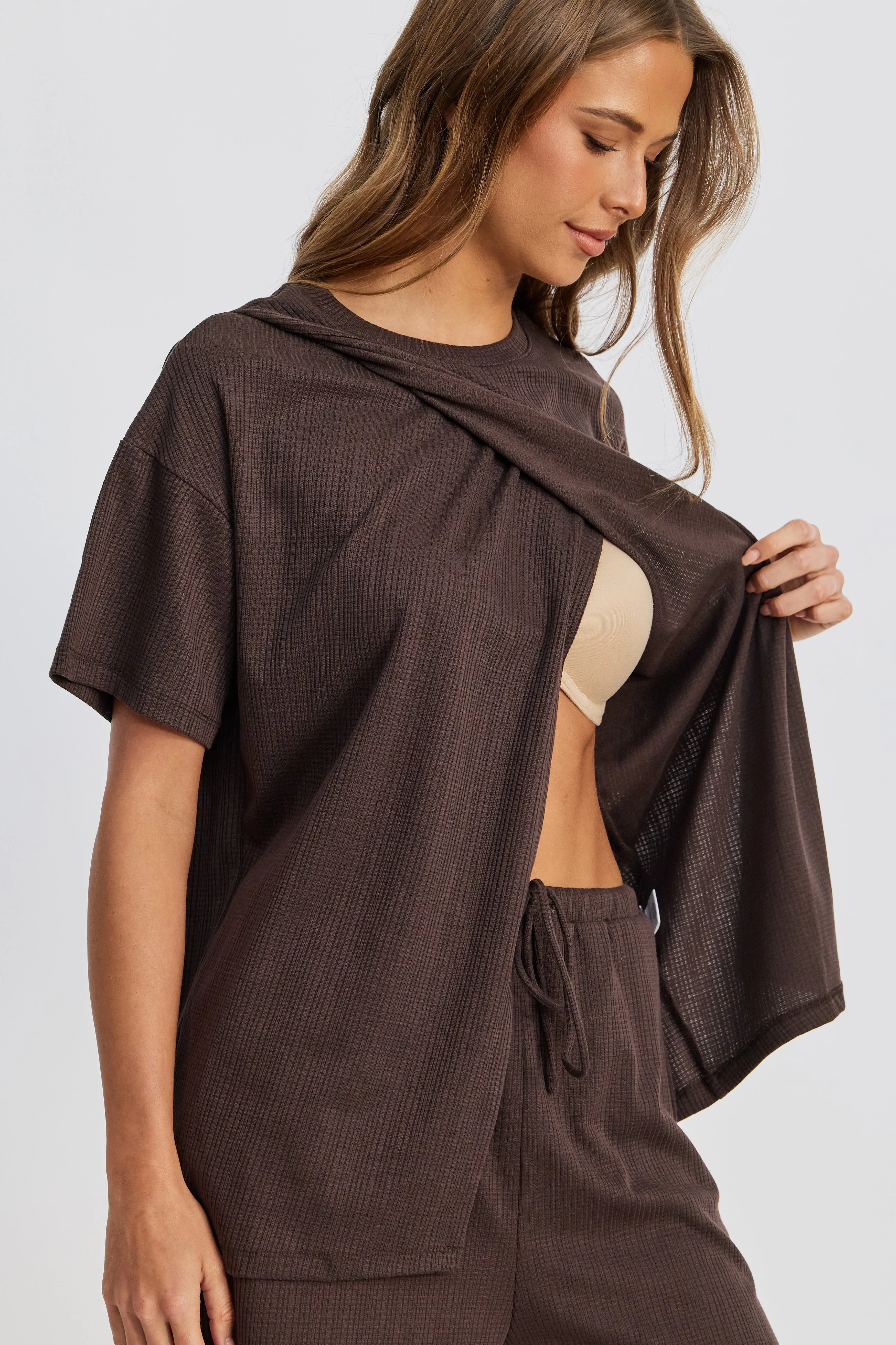 Ivy Waffle Longline Wrap Tee - Chocolate sold by Apero Label product image thumbnail 2