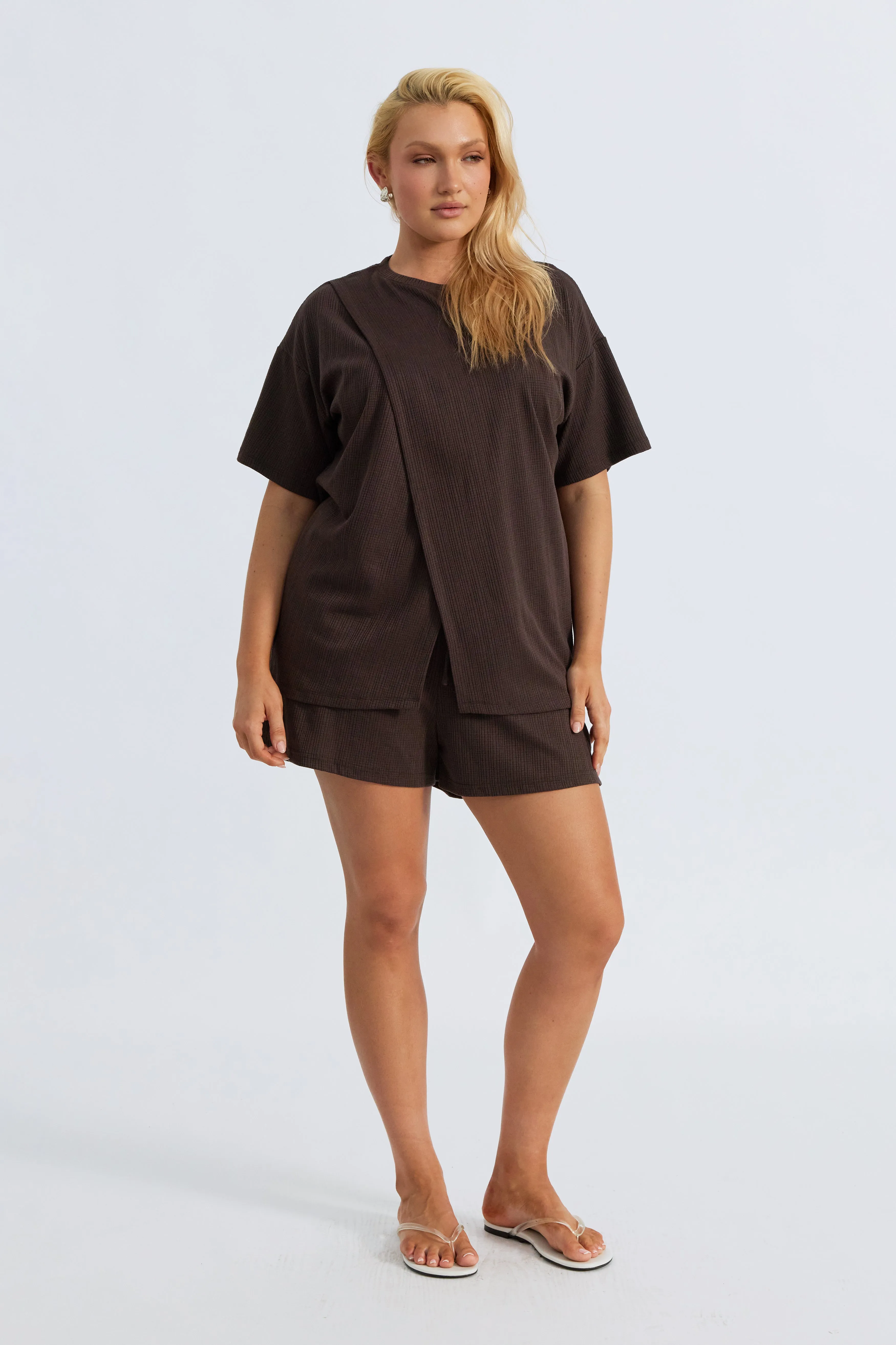 Ivy Waffle Longline Wrap Tee - Chocolate sold by Apero Label product image thumbnail 5
