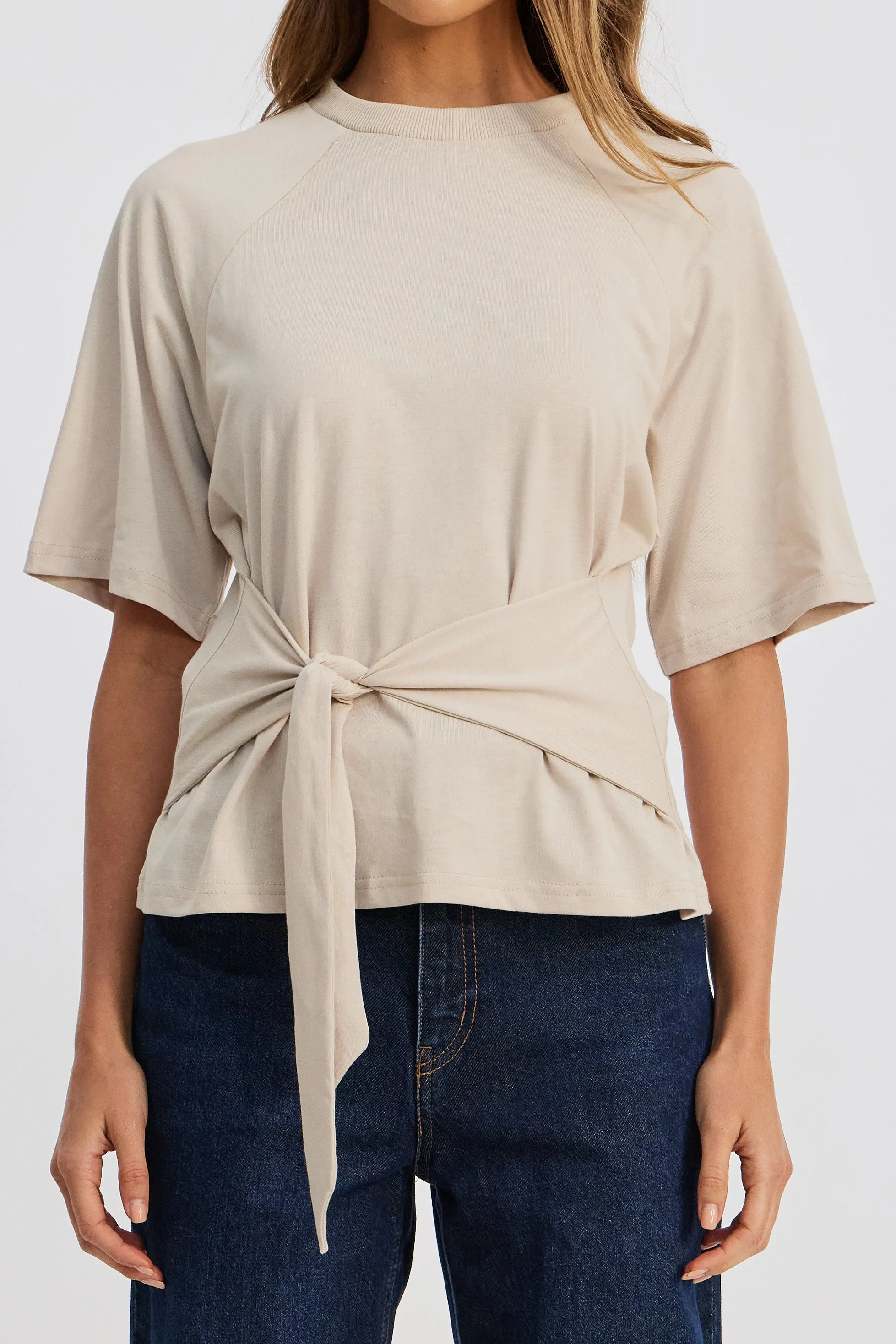 Alia Waist-Tie Box-Cut Tee - Stone sold by Apero Label product image thumbnail 3