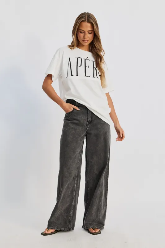 Grande Printed Longline Panel Tee - White / Black sold by Apero Label