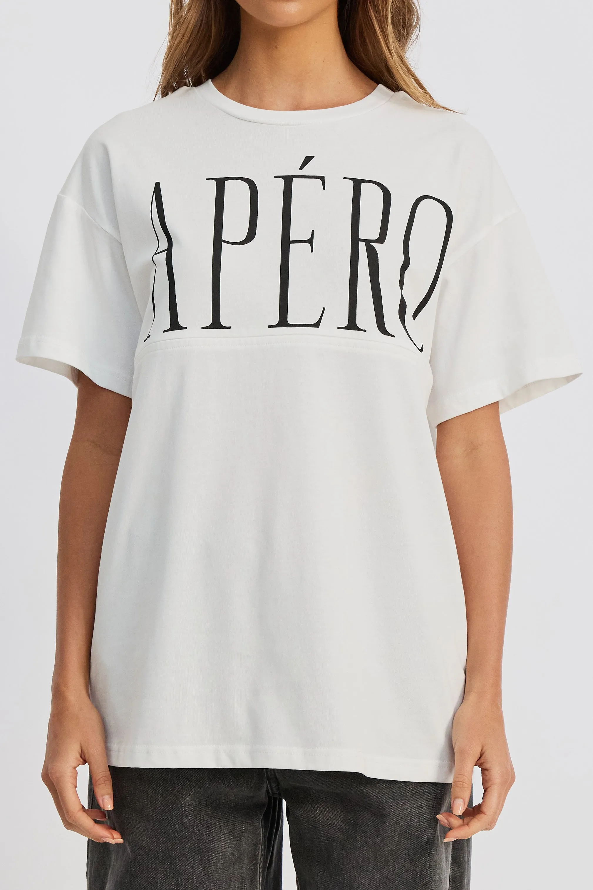 Grande Printed Longline Panel Tee - White / Black sold by Apero Label product image thumbnail 3