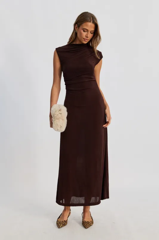 Lyssa Draped Maxi Dress - Espresso made by Apero Label