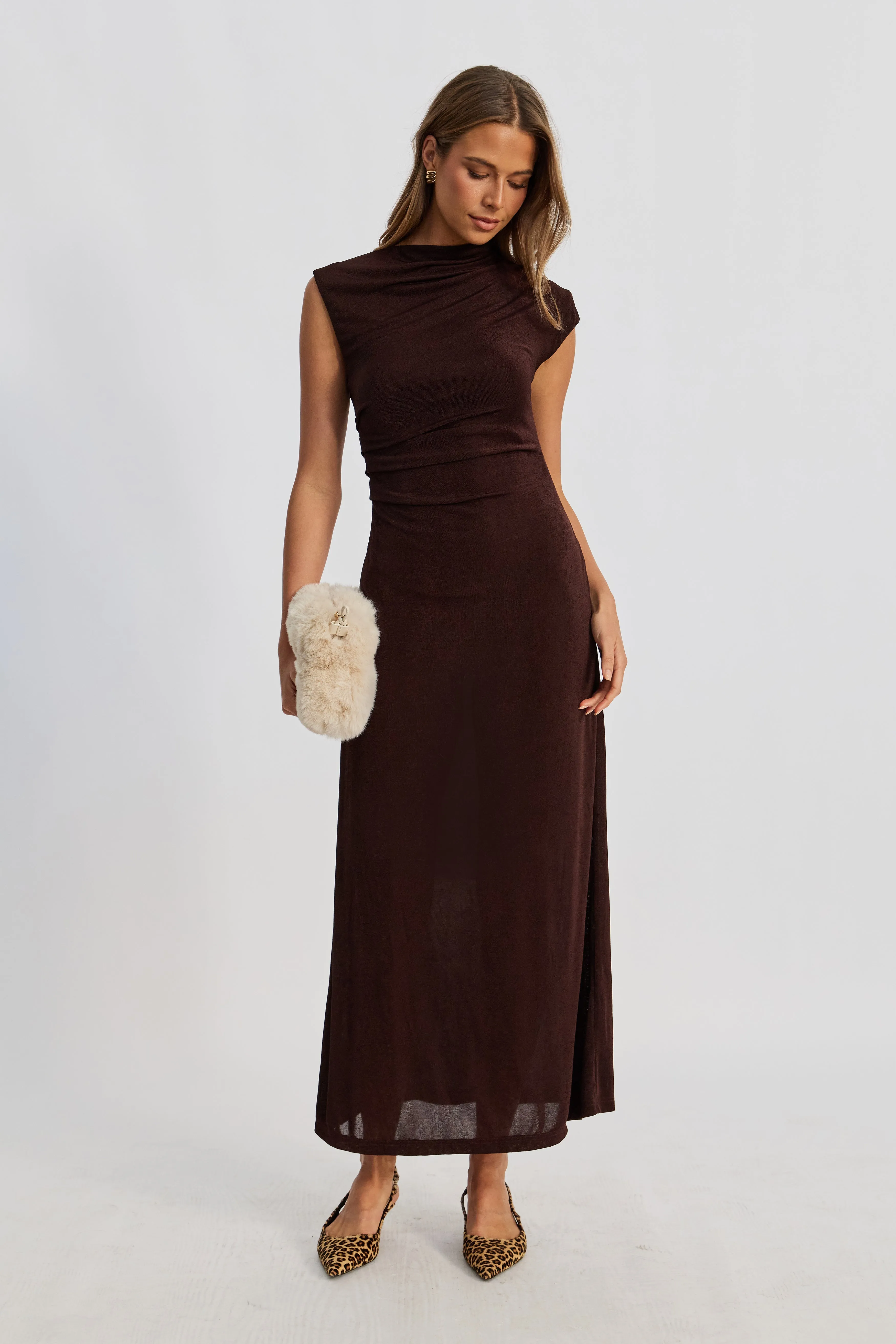 Lyssa Draped Maxi Dress - Espresso sold by Apero Label