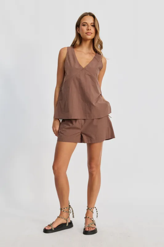 Jean Poplin Shift Top - Mocha sold by Apero Label