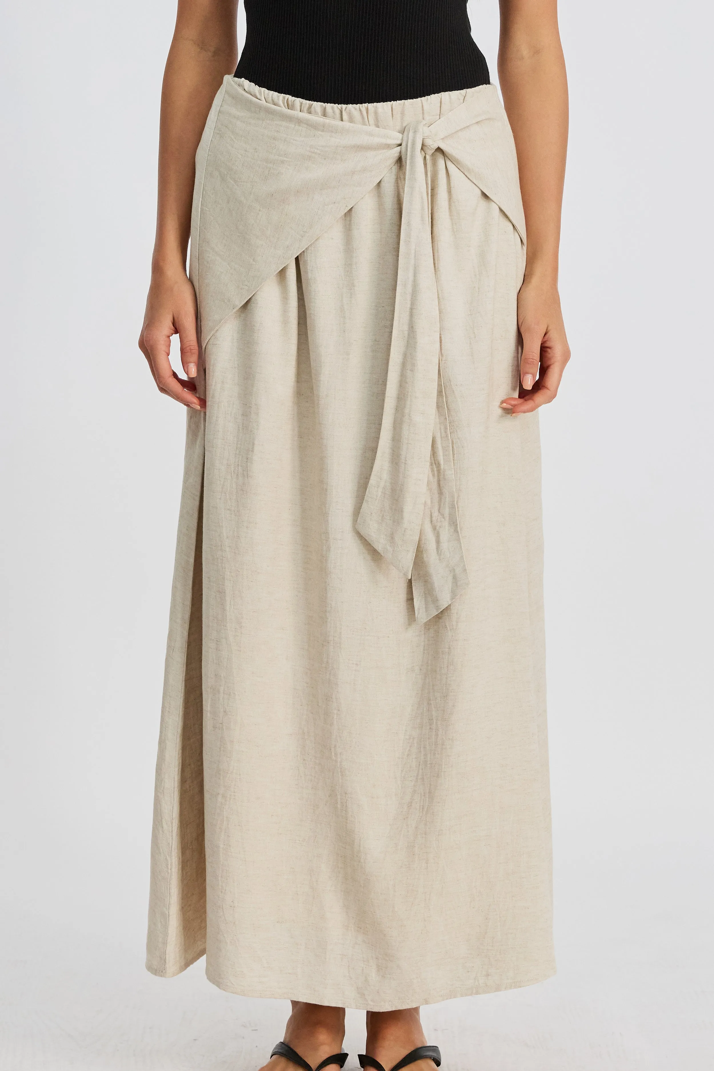 Junie Tie-Front Midi Skirt - Natural sold by Apero Label product image thumbnail 3