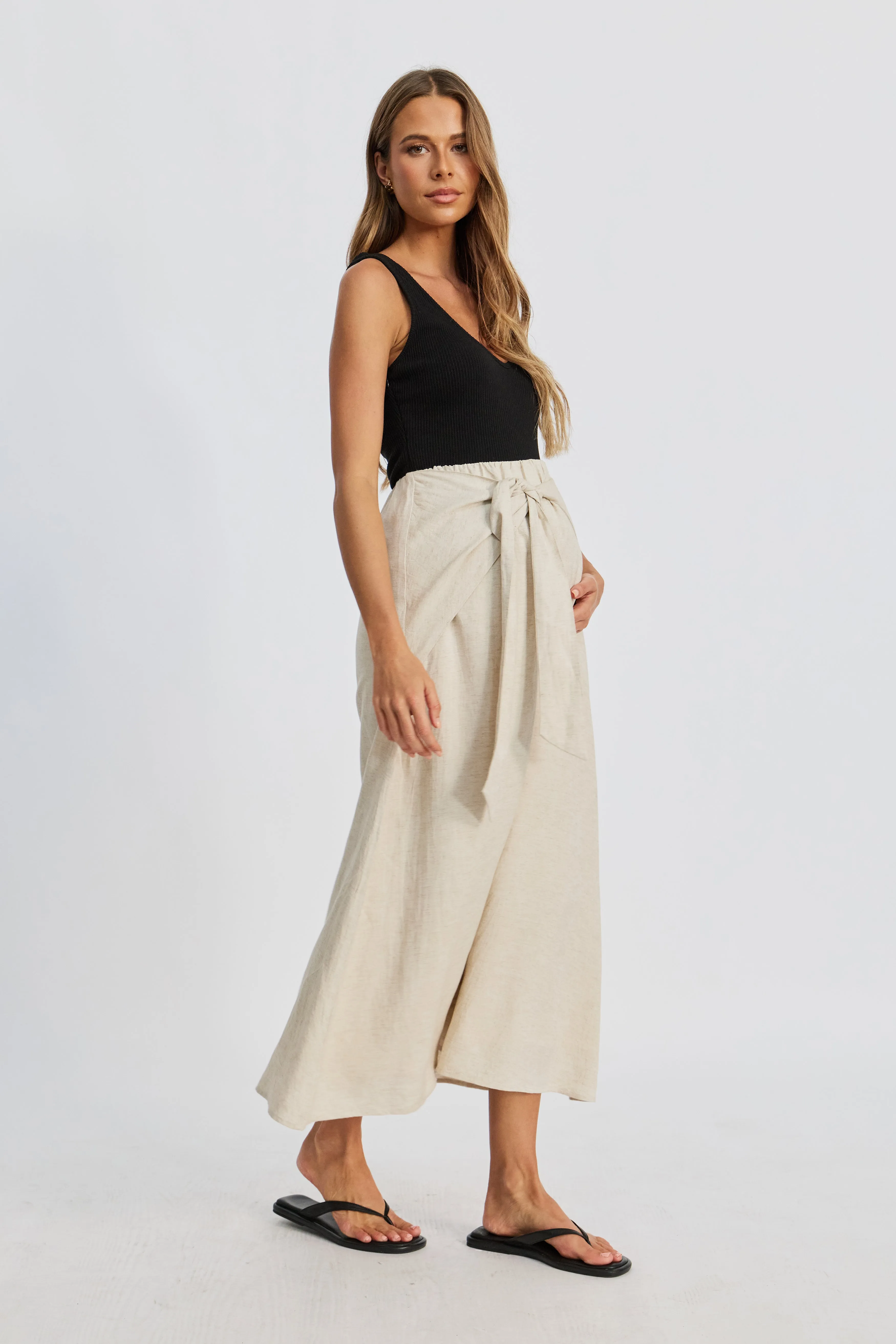 Junie Tie-Front Midi Skirt - Natural sold by Apero Label product image thumbnail 4