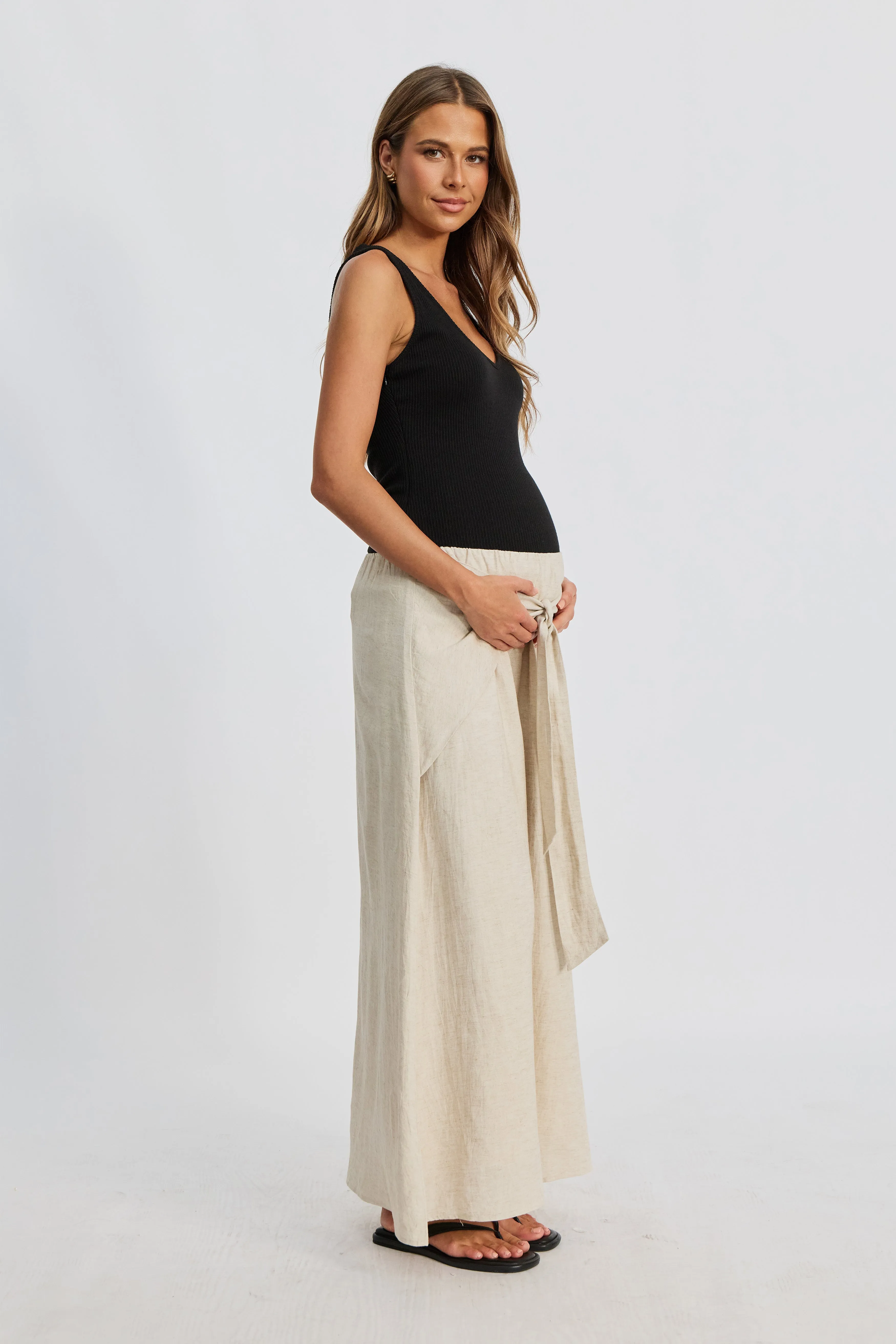 Junie Tie-Front Midi Skirt - Natural sold by Apero Label product image thumbnail 5