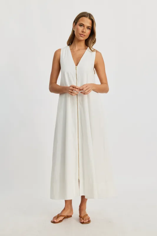 Gill Zip-Front Midi Dress - White sold by Apero Label