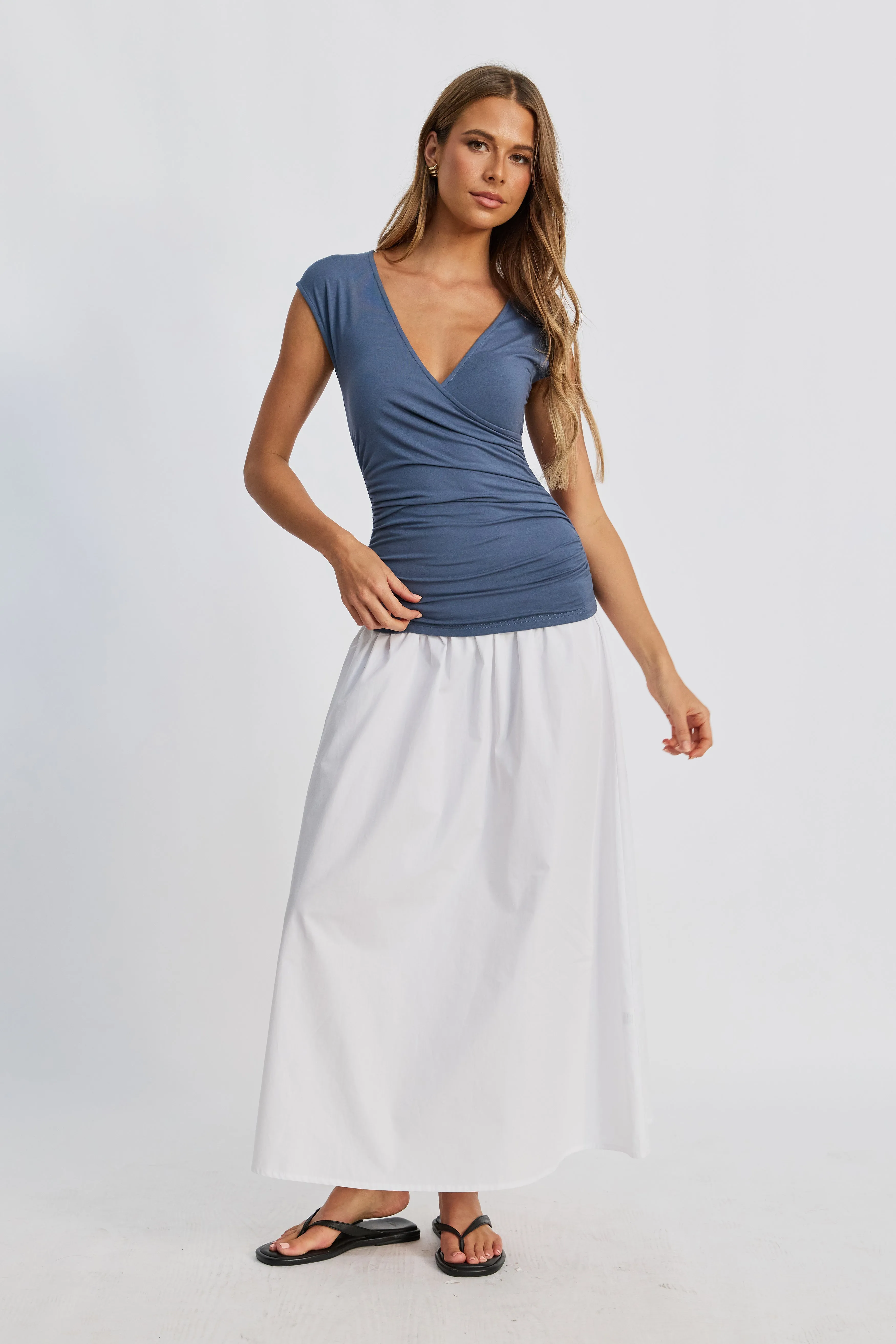 Lainey Crossover Ruched Top - Indigo sold by Apero Label