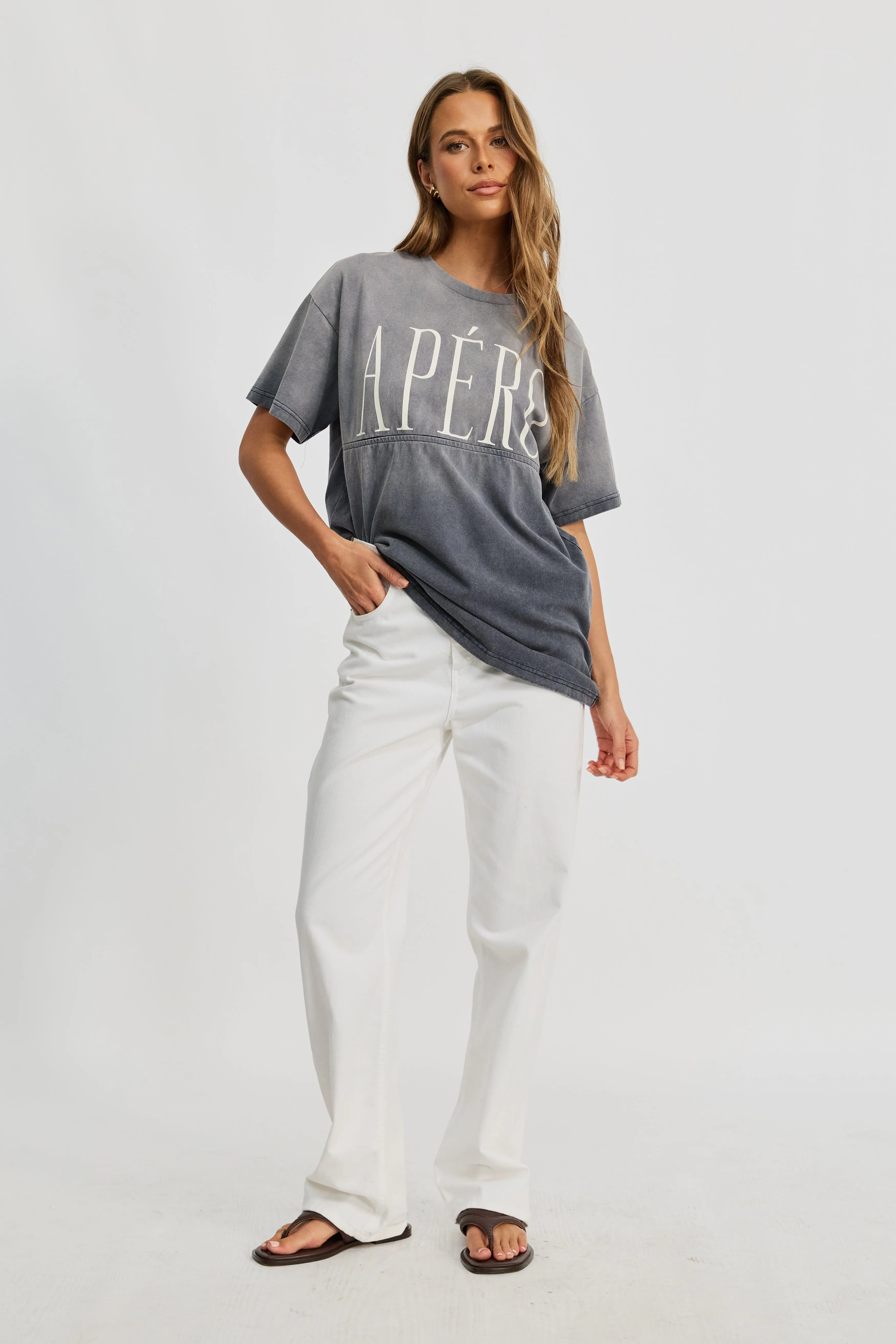 Grande Washed Longline Tee - Washed Slate sold by Apero Label