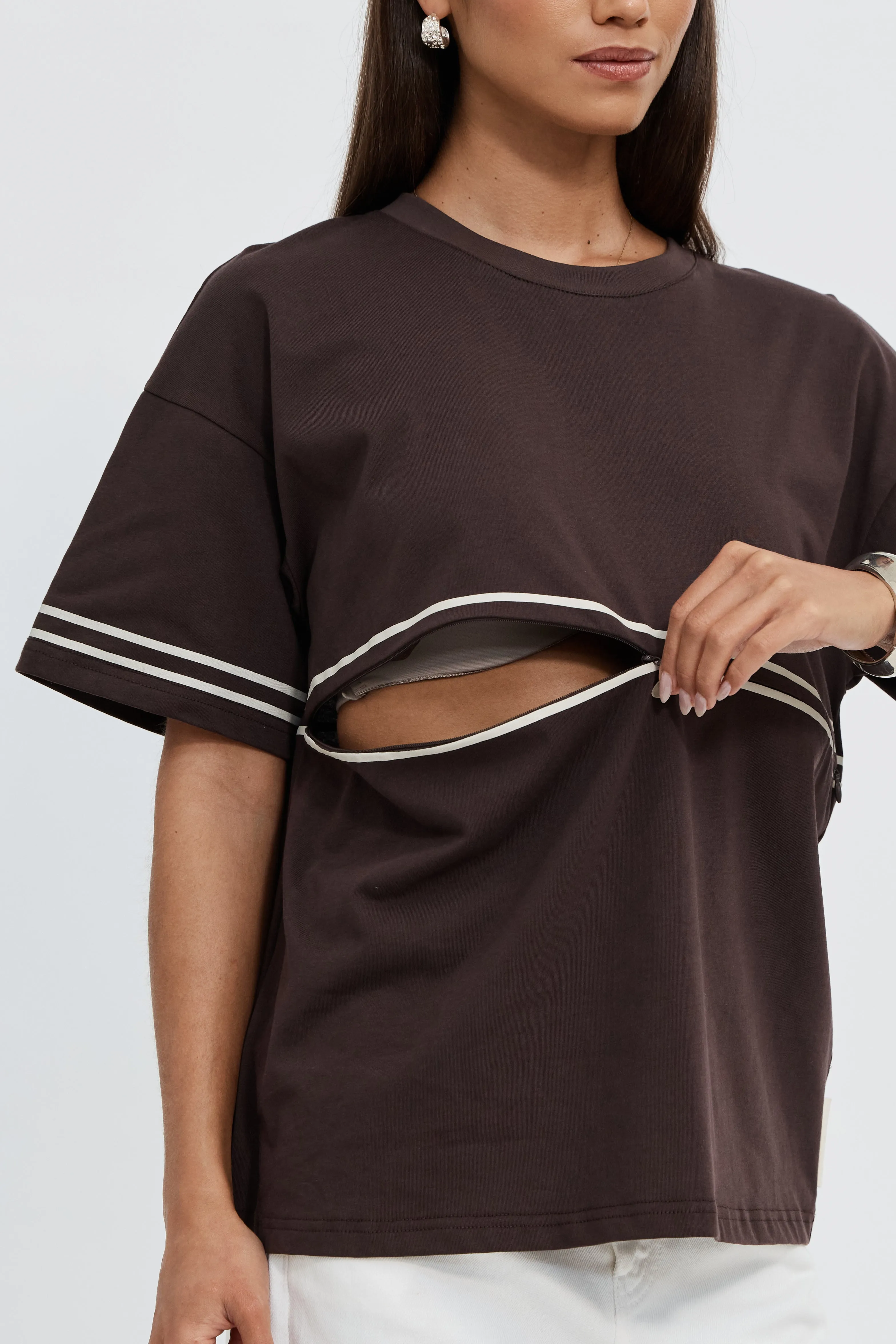 Saxon Stripe Detail Panel Tee - Chocolate sold by Apero Label product image thumbnail 2