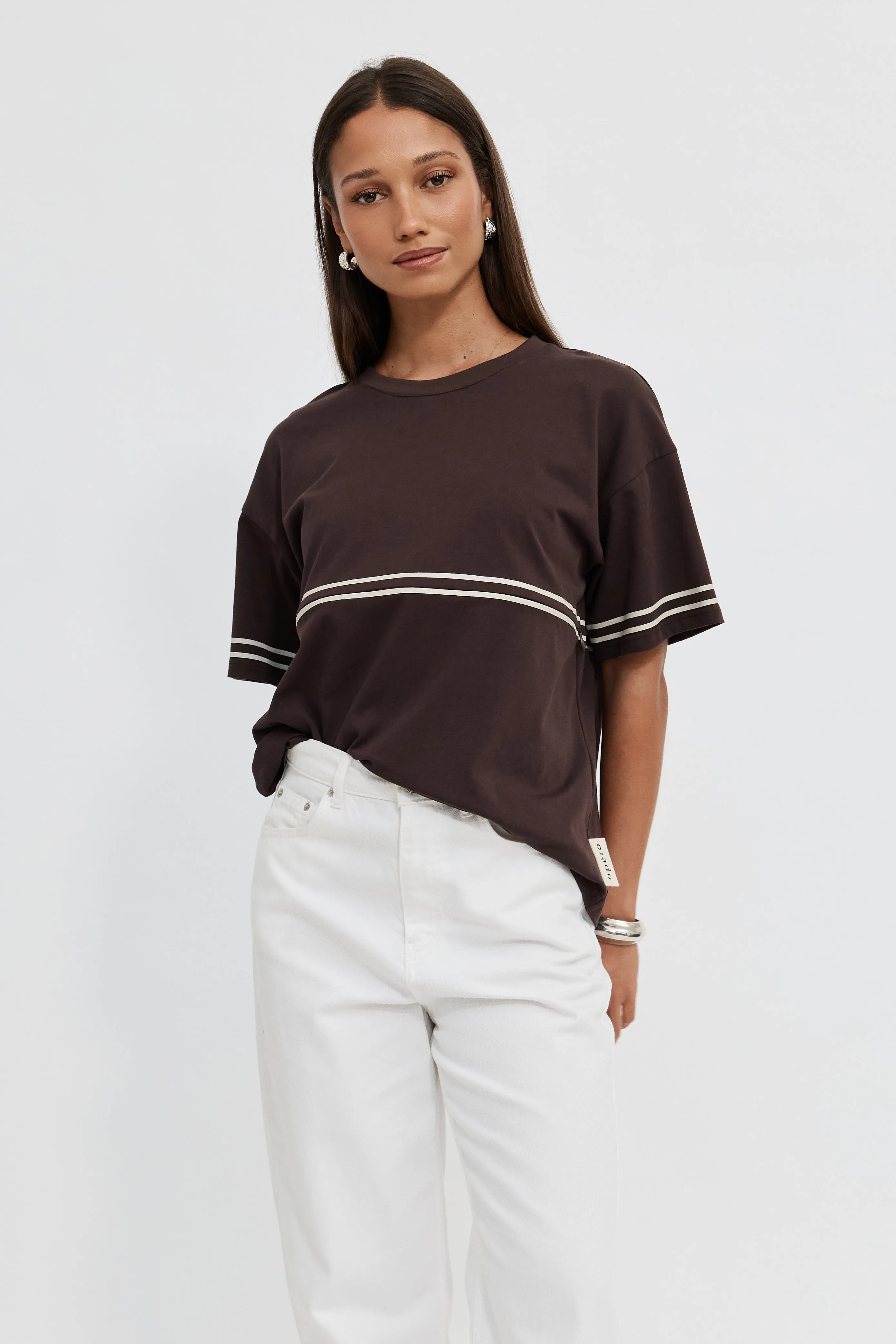 Saxon Stripe Detail Panel Tee - Chocolate sold by Apero Label product image thumbnail 3