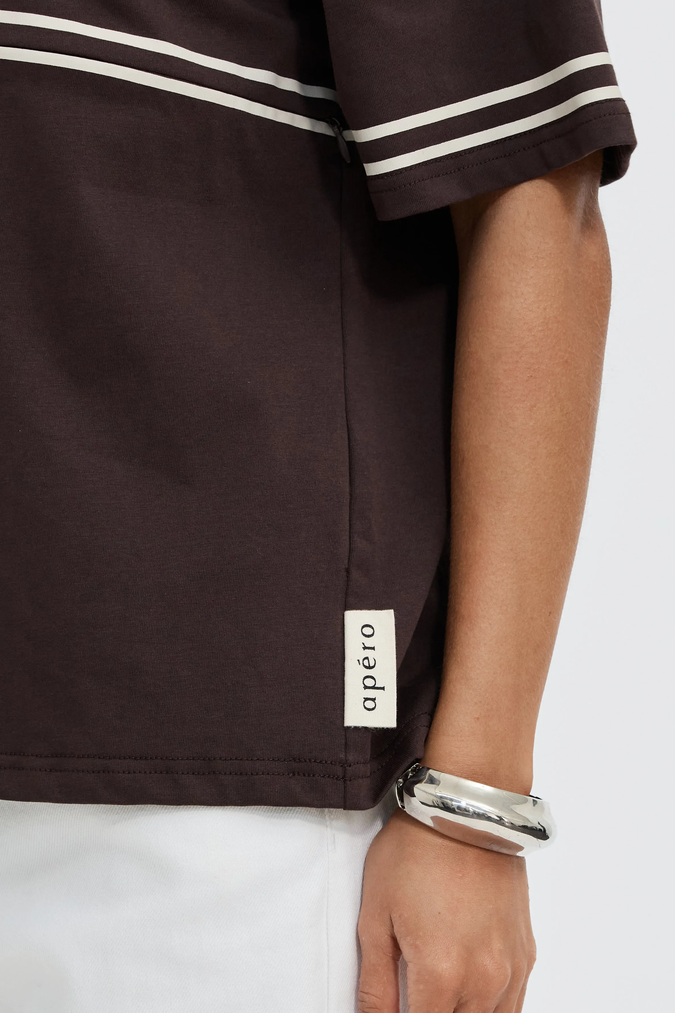 Saxon Stripe Detail Panel Tee - Chocolate sold by Apero Label product image thumbnail 5