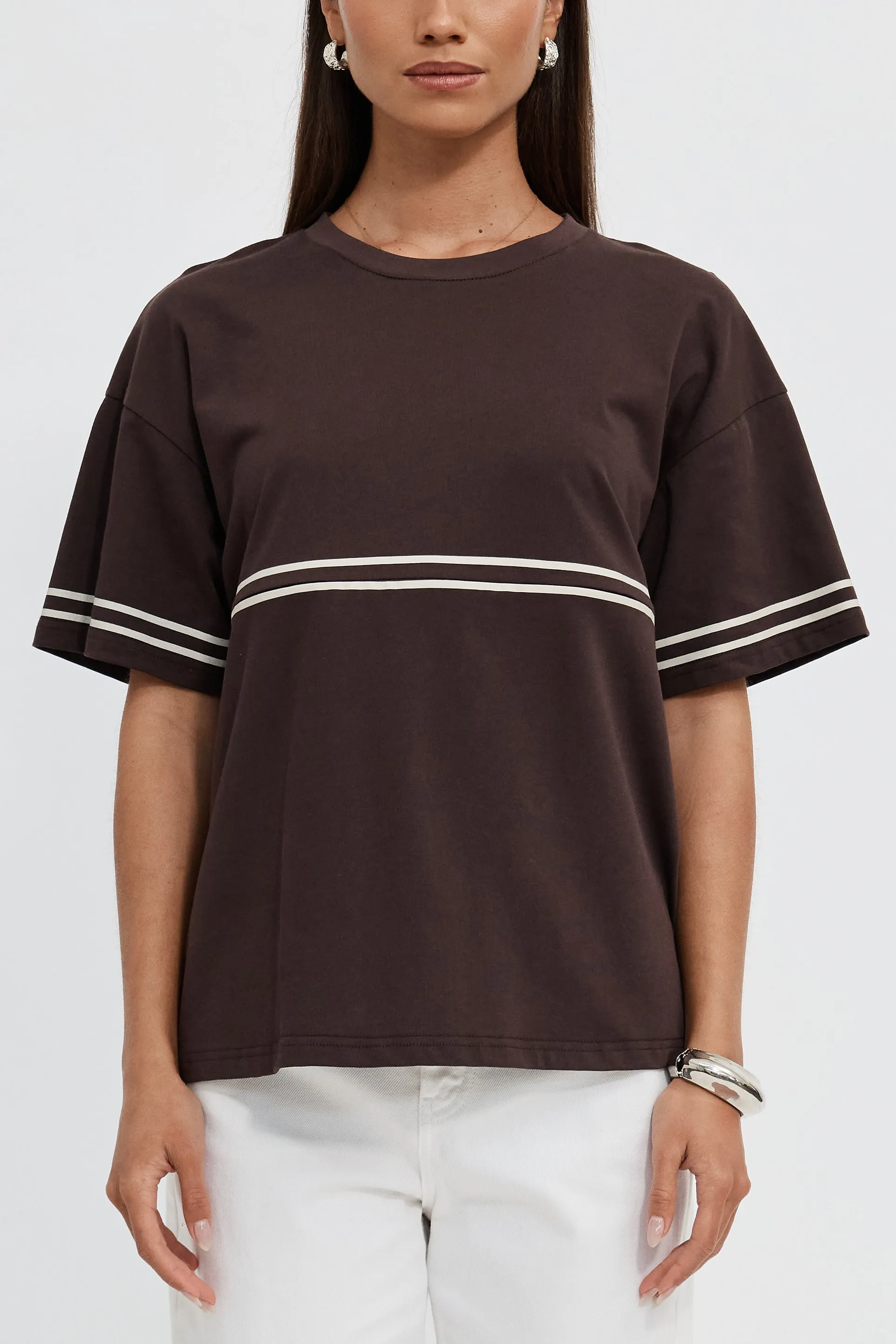 Saxon Stripe Detail Panel Tee - Chocolate sold by Apero Label product image thumbnail 4