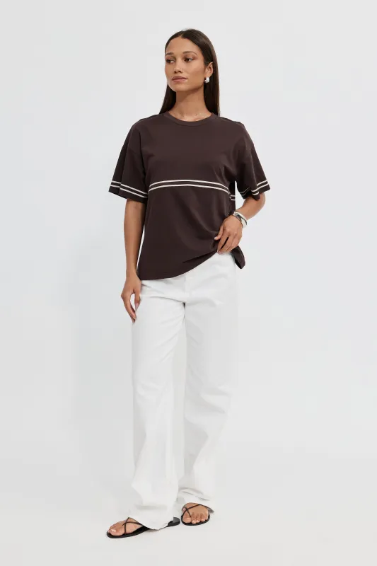 Saxon Stripe Detail Panel Tee - Chocolate sold by Apero Label
