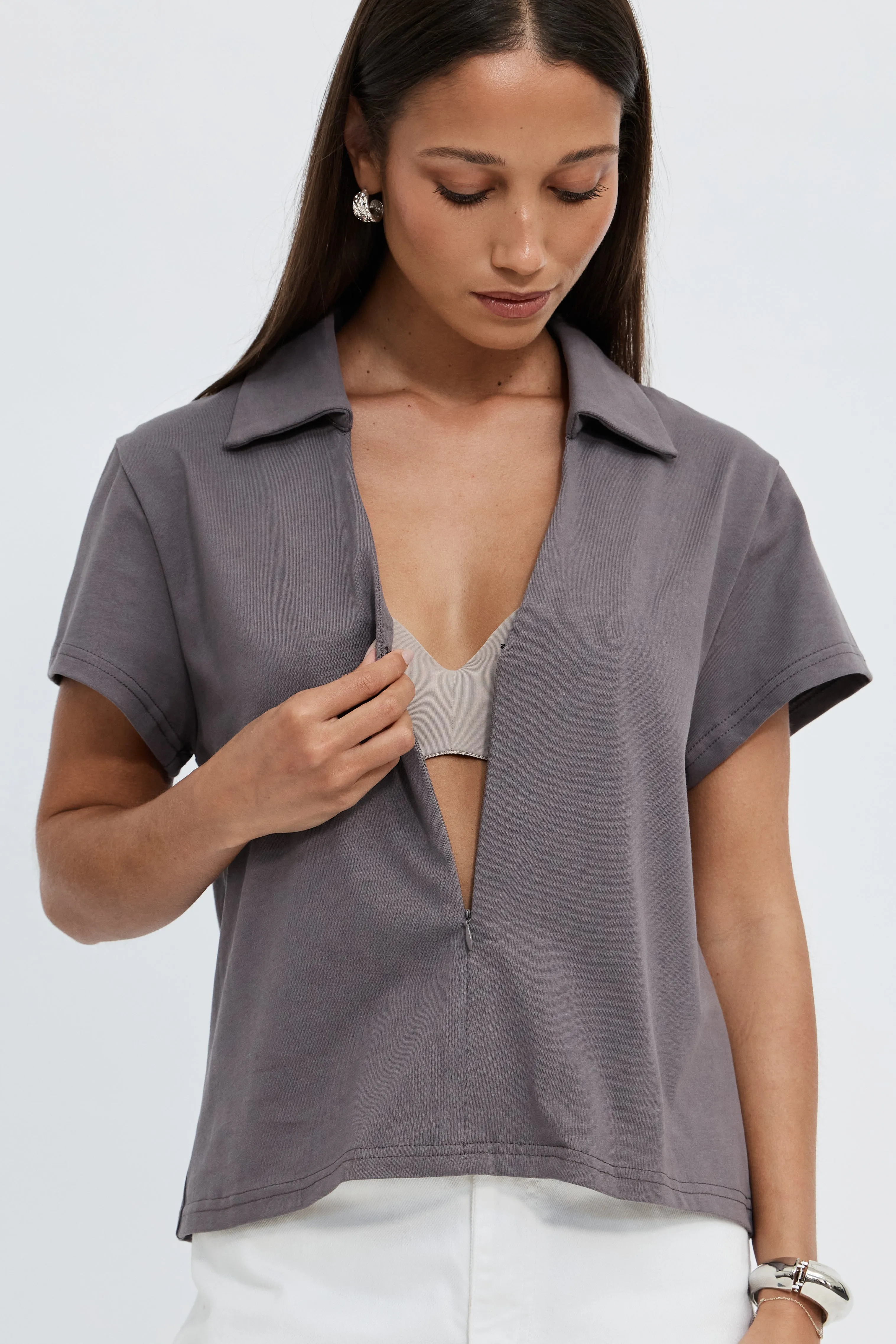 Alba Zip Front Tee - Deep Mauve sold by Apero Label product image thumbnail 2