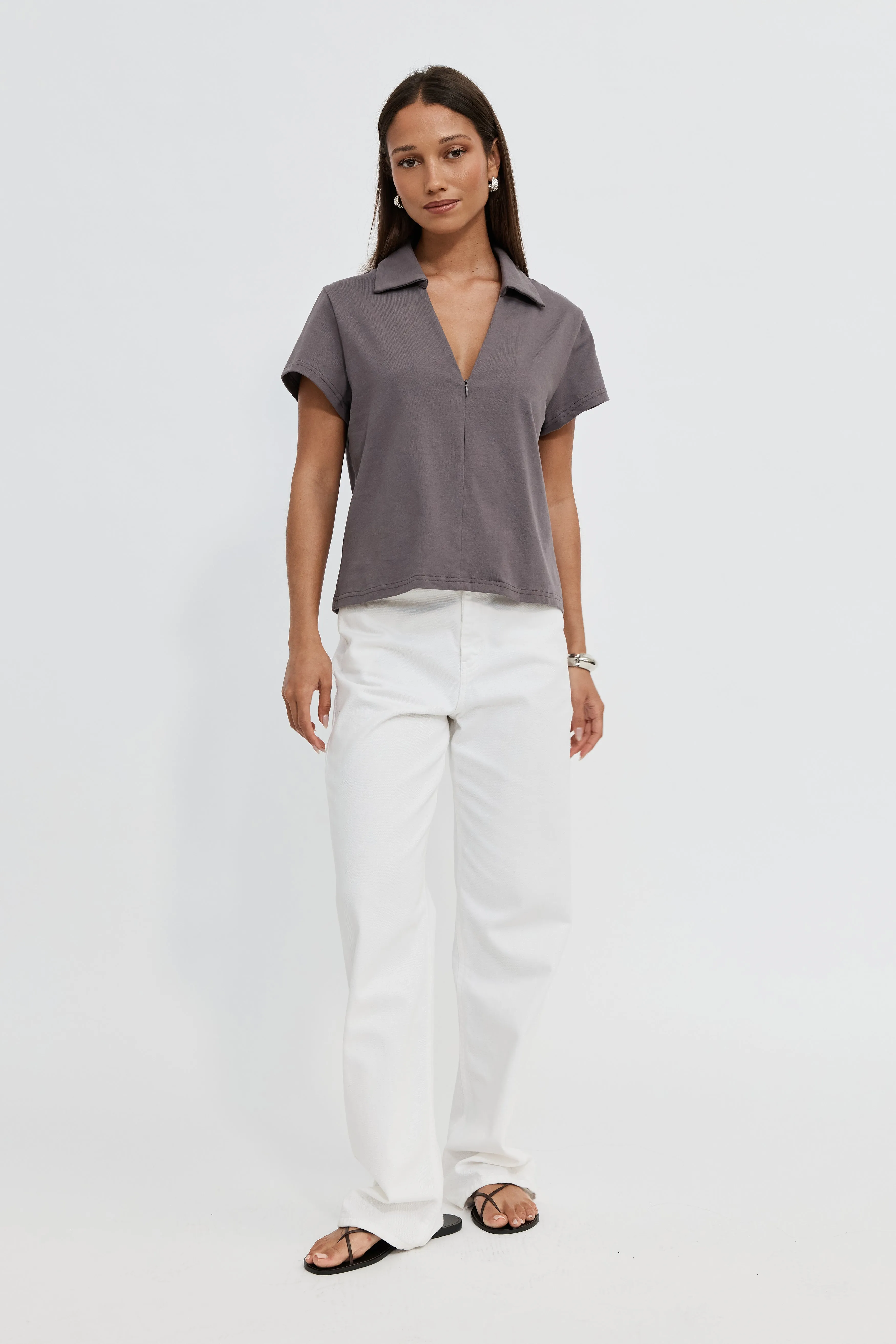 Alba Zip Front Tee - Deep Mauve sold by Apero Label