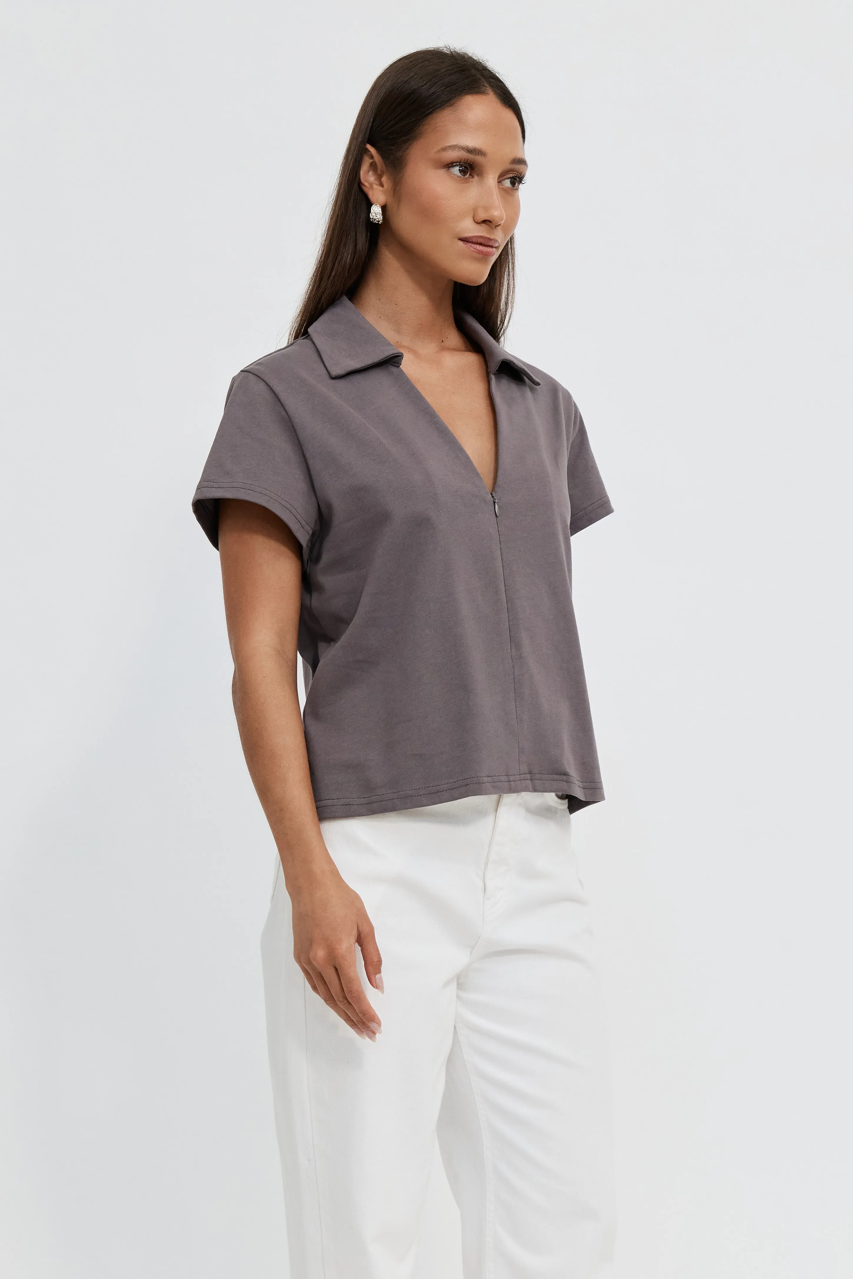 Alba Zip Front Tee - Deep Mauve sold by Apero Label product image thumbnail 4