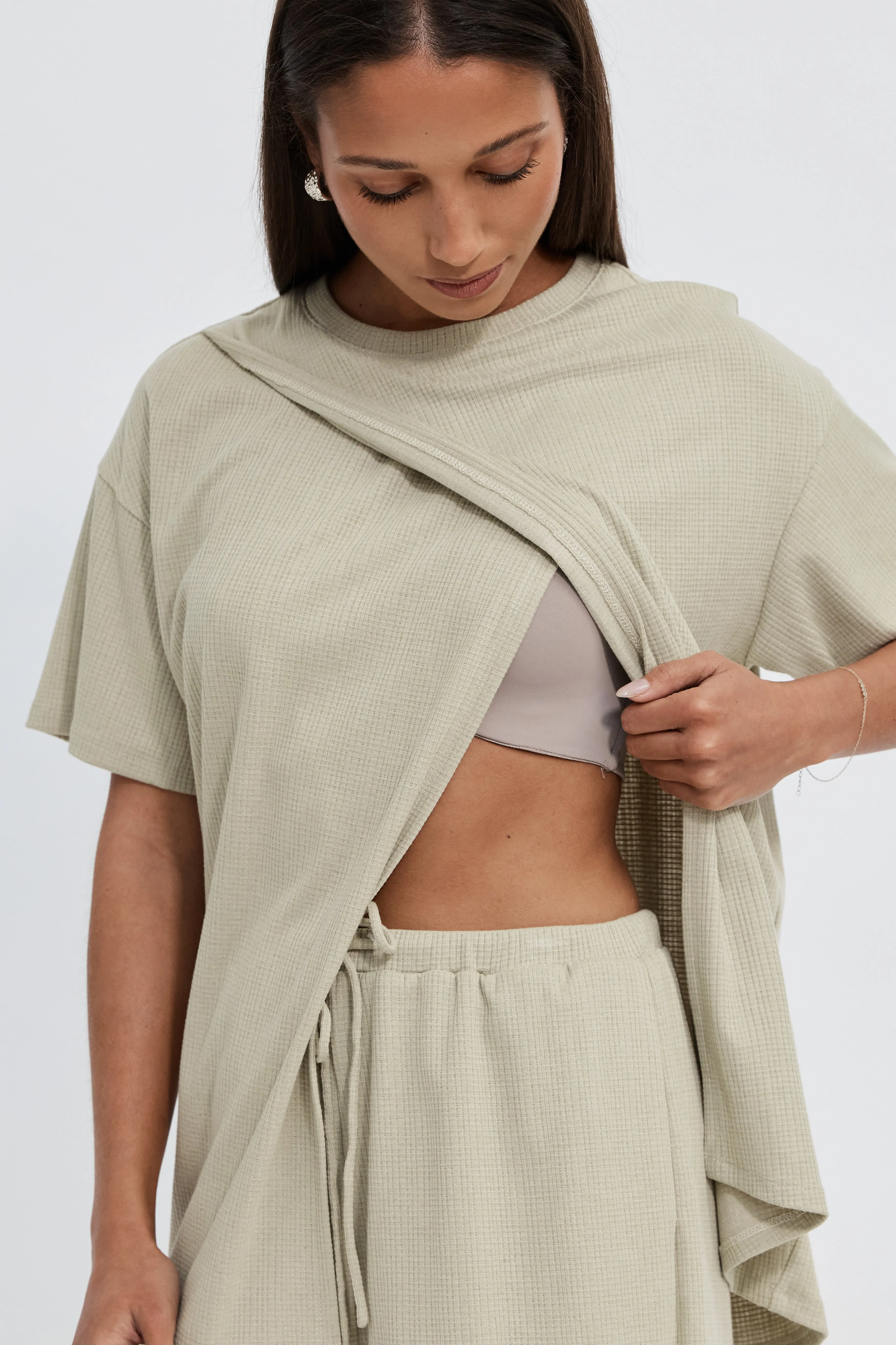 Ivy Waffle Longline Wrap Tee - Sage sold by Apero Label product image thumbnail 2