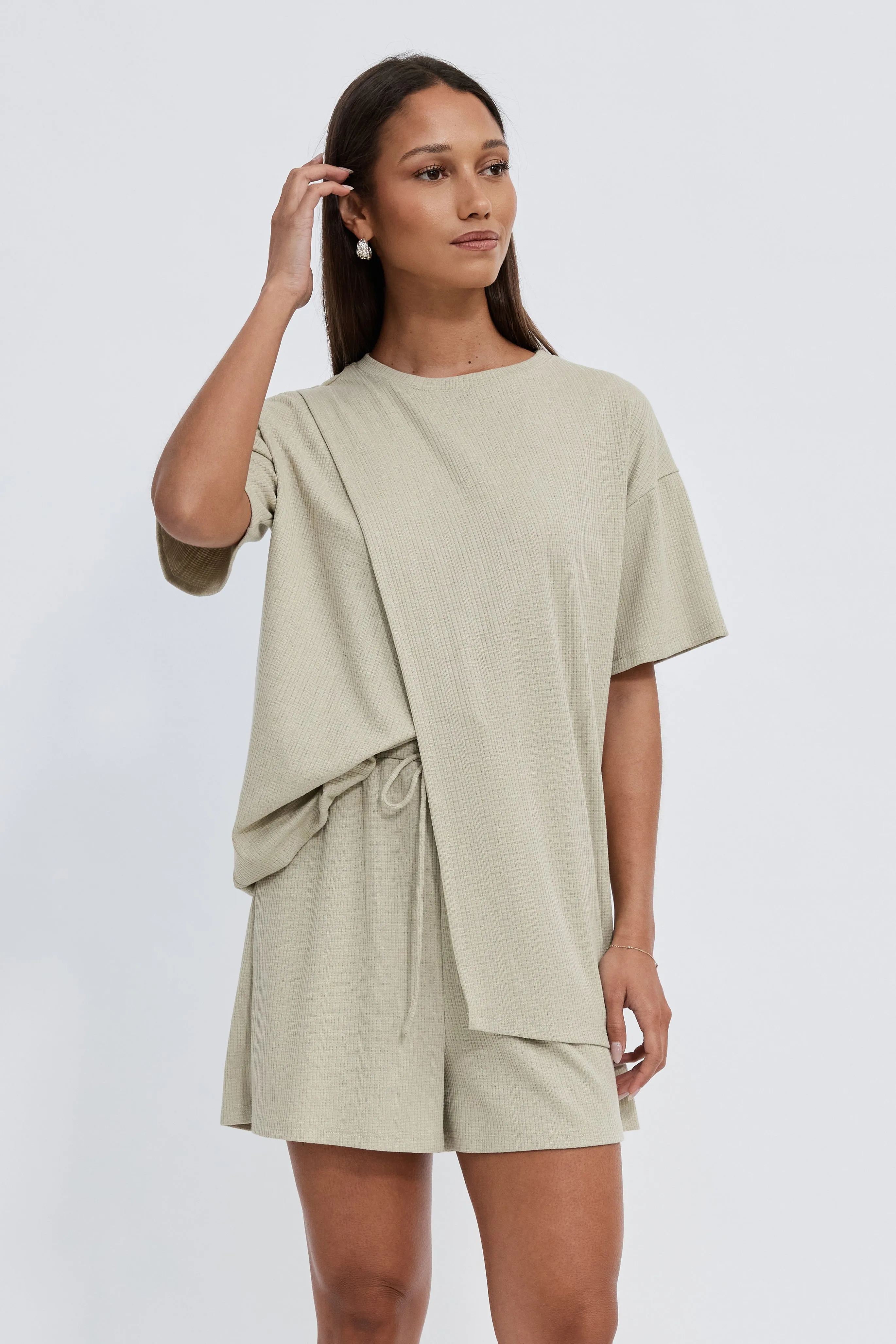 Ivy Waffle Longline Wrap Tee - Sage sold by Apero Label product image thumbnail 5