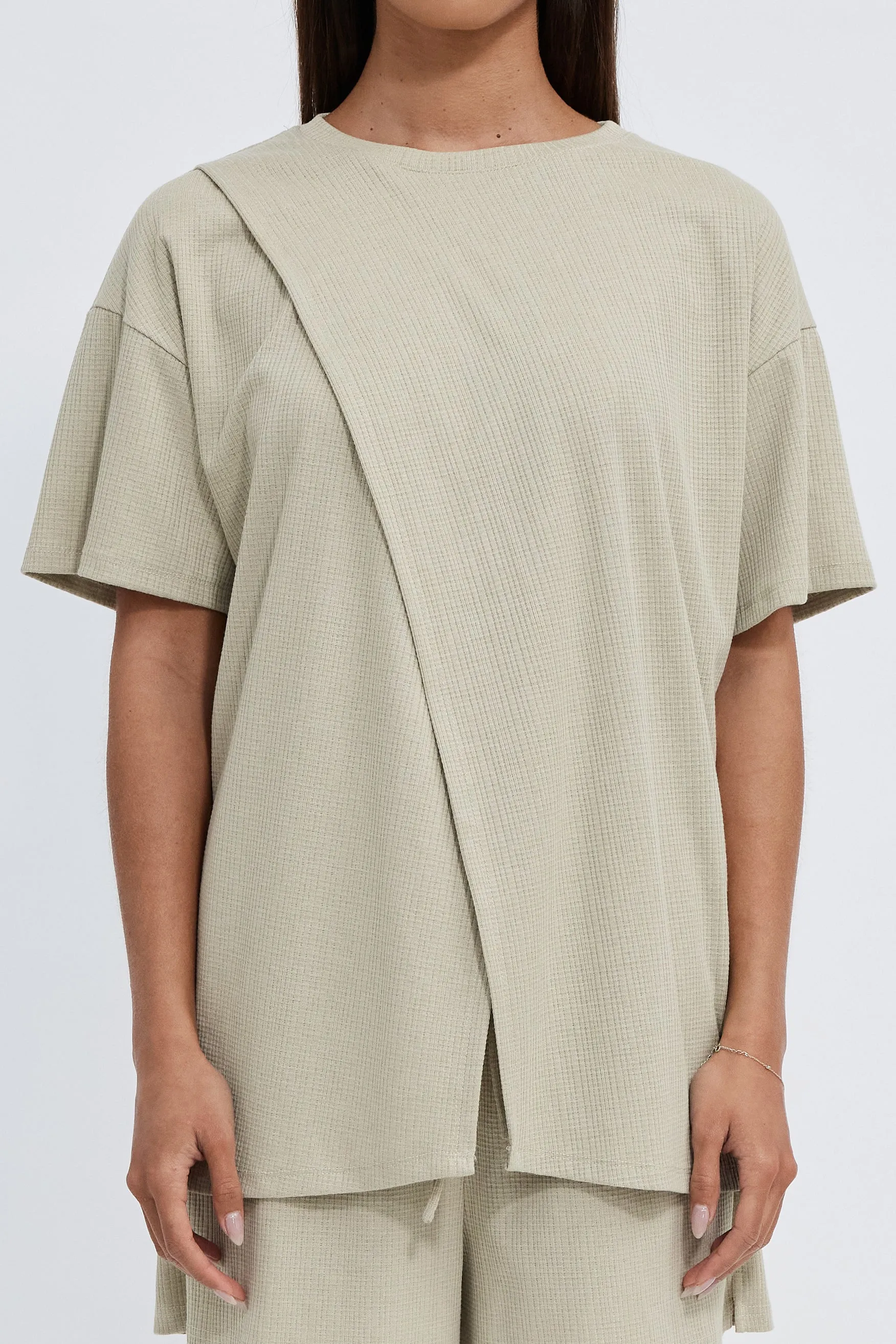 Ivy Waffle Longline Wrap Tee - Sage sold by Apero Label product image thumbnail 3
