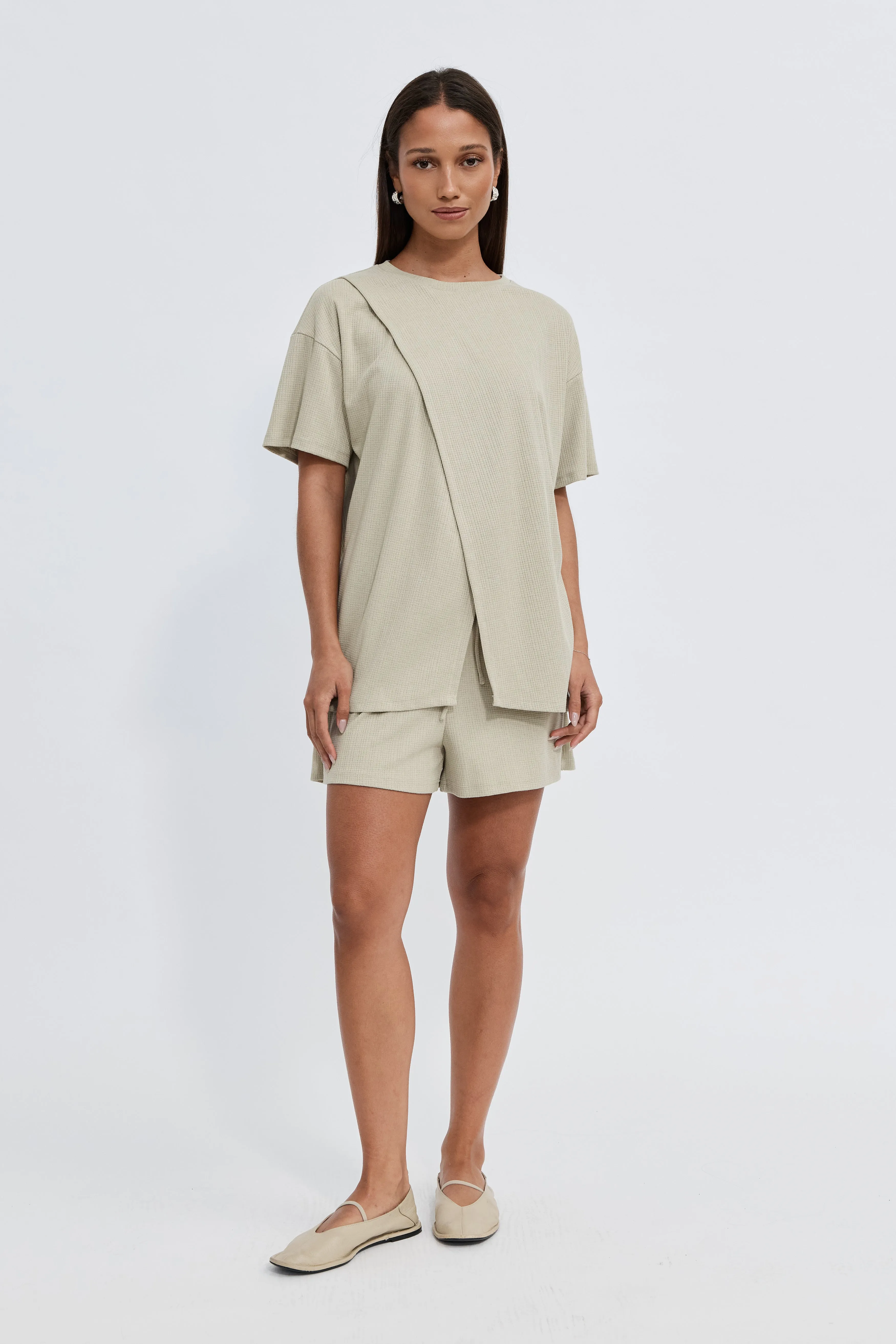 Ivy Waffle Longline Wrap Tee - Sage sold by Apero Label product image thumbnail 4