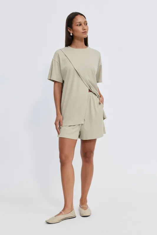 Ivy Waffle Longline Wrap Tee - Sage sold by Apero Label