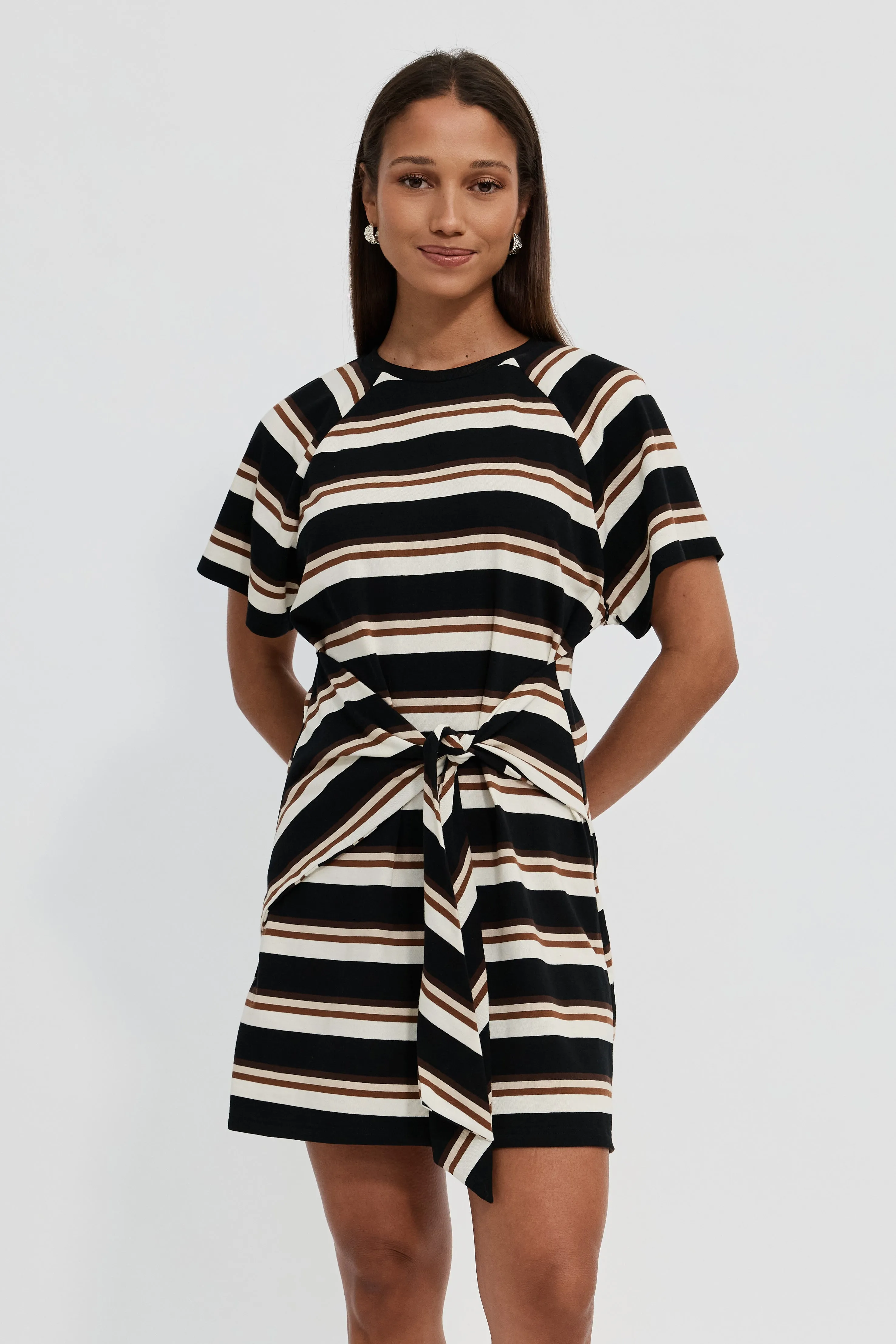 Sydney Stripe Tie-Front Mini Dress - Black Multi sold by Apero Label product image thumbnail 4