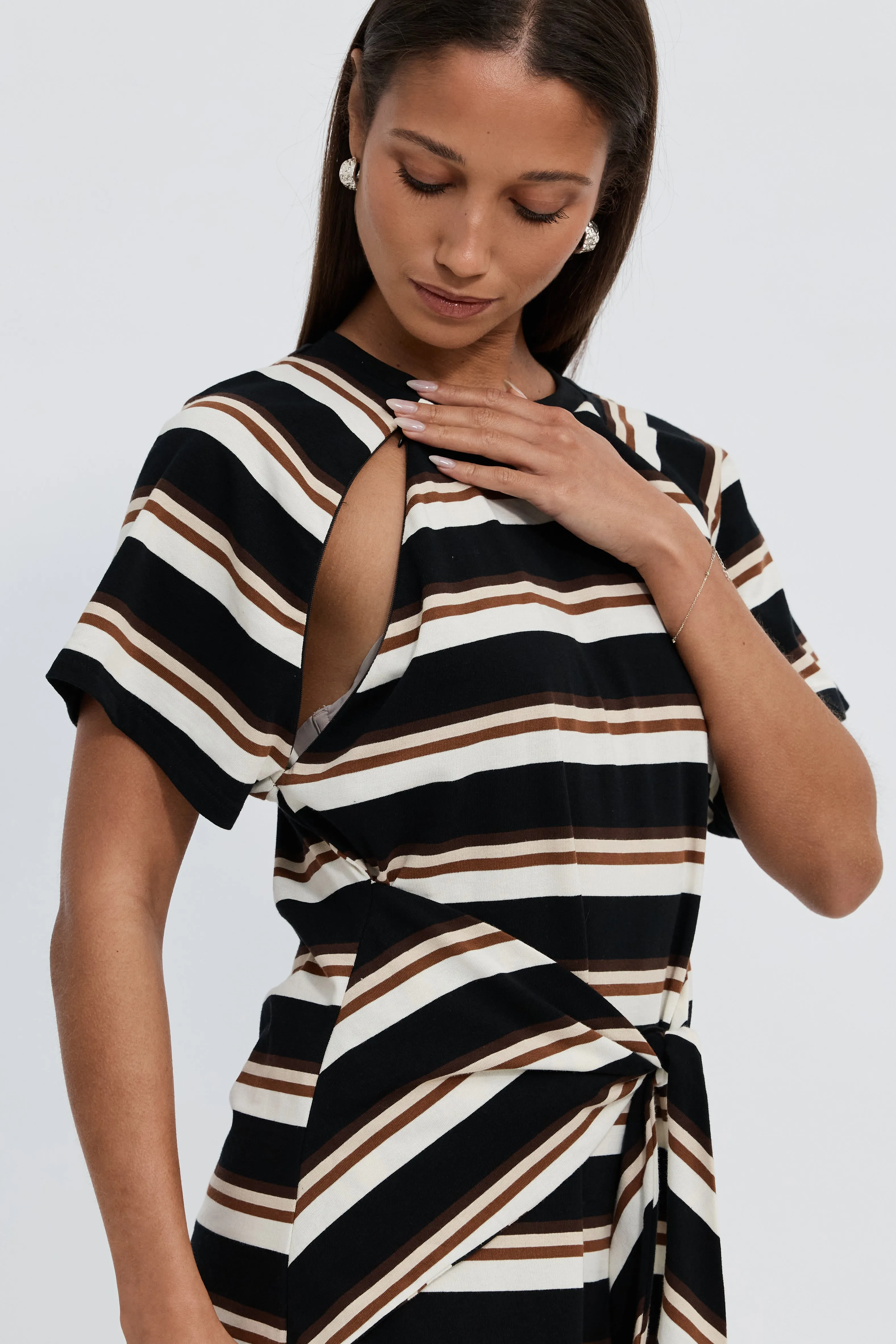 Sydney Stripe Tie-Front Mini Dress - Black Multi sold by Apero Label product image thumbnail 2