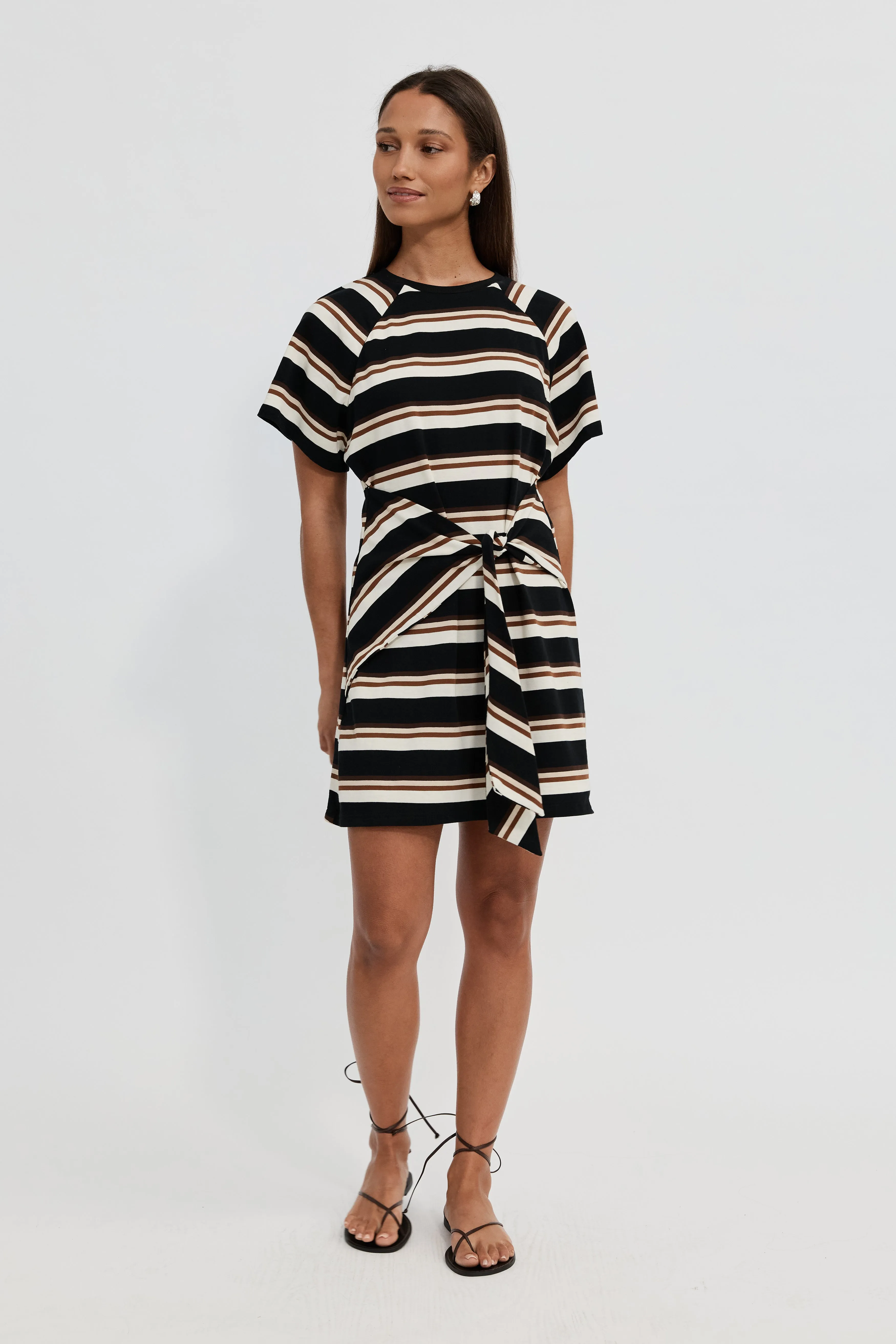 Sydney Stripe Tie-Front Mini Dress - Black Multi sold by Apero Label product image thumbnail 5