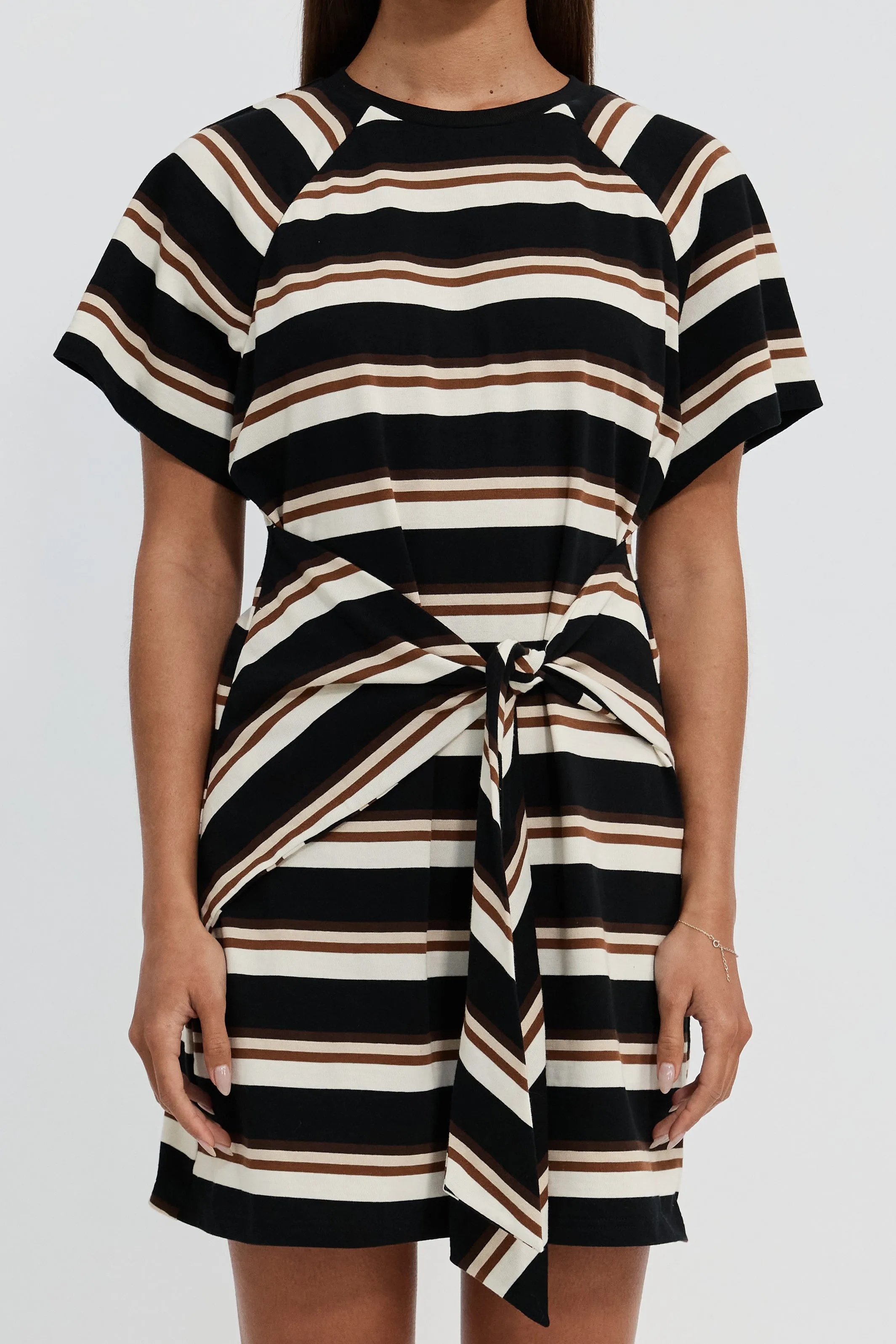 Sydney Stripe Tie-Front Mini Dress - Black Multi sold by Apero Label product image thumbnail 3