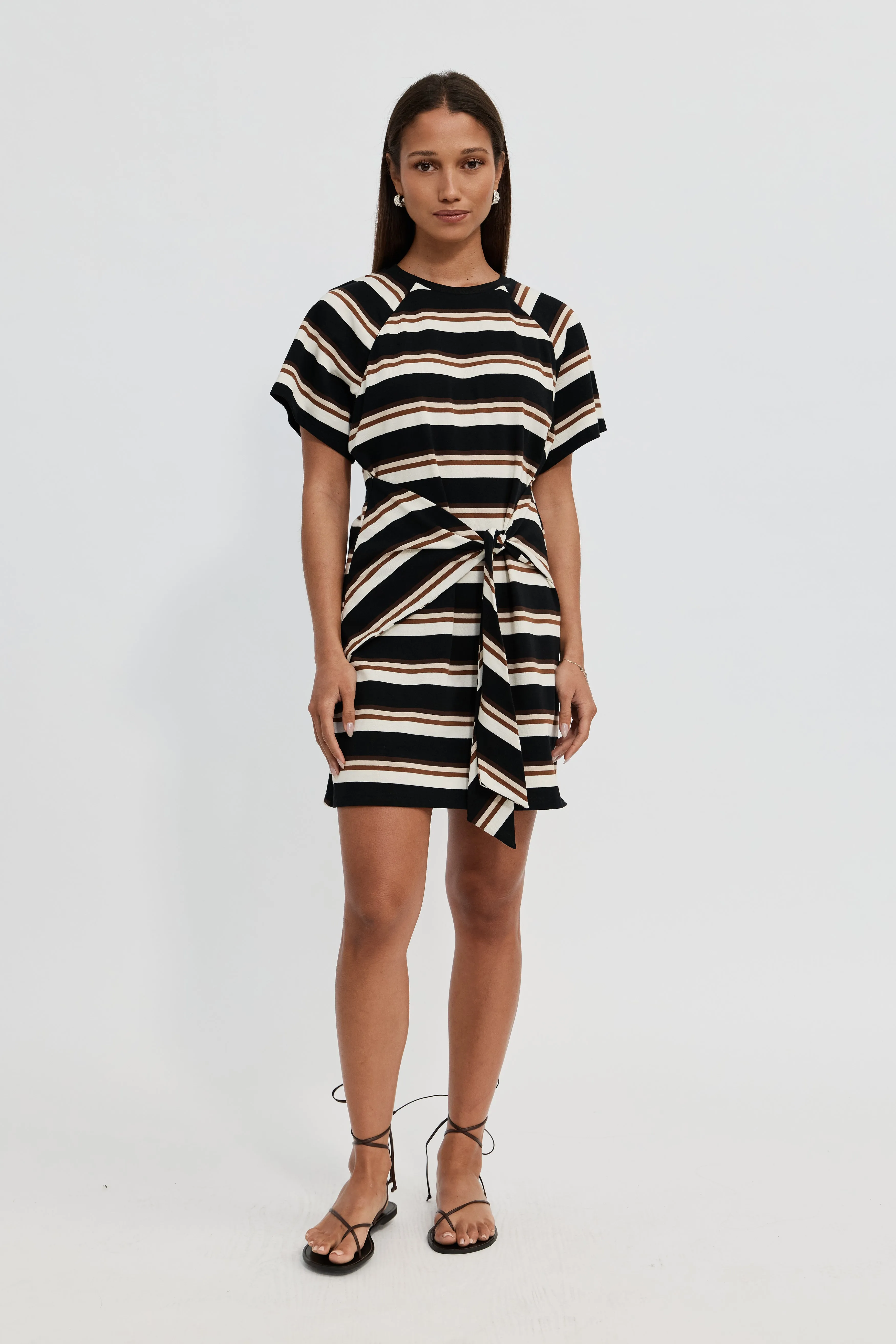 Sydney Stripe Tie-Front Mini Dress - Black Multi sold by Apero Label