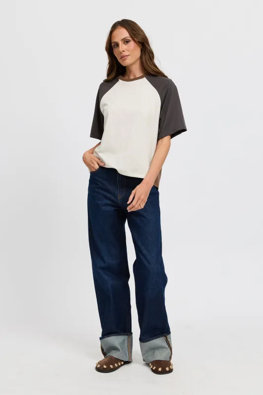 Tasmin Box-Cut Tee - Chocolate / Charcoal / Cream made by Apero Label