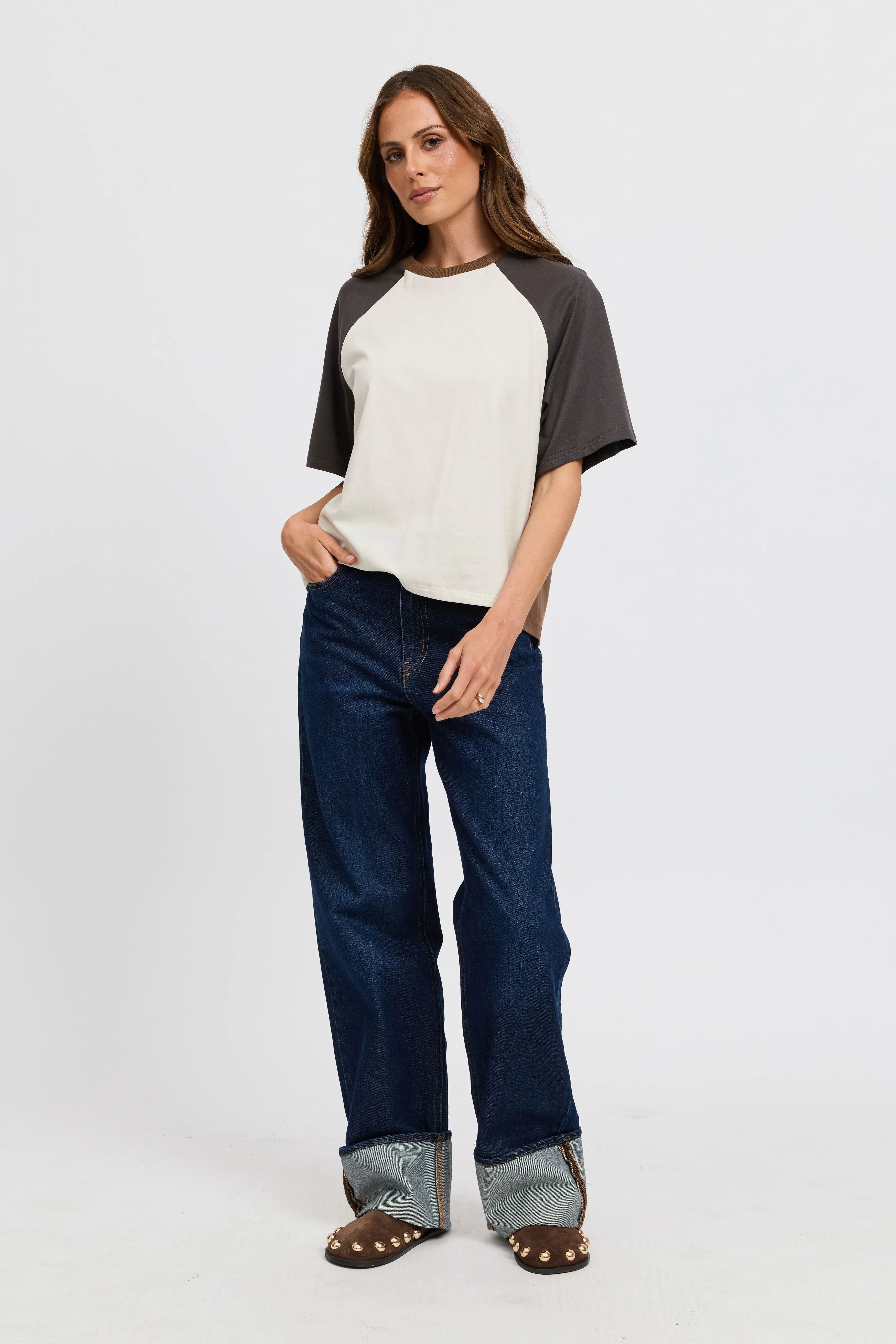 Tasmin Box-Cut Tee - Chocolate / Charcoal / Cream sold by Apero Label
