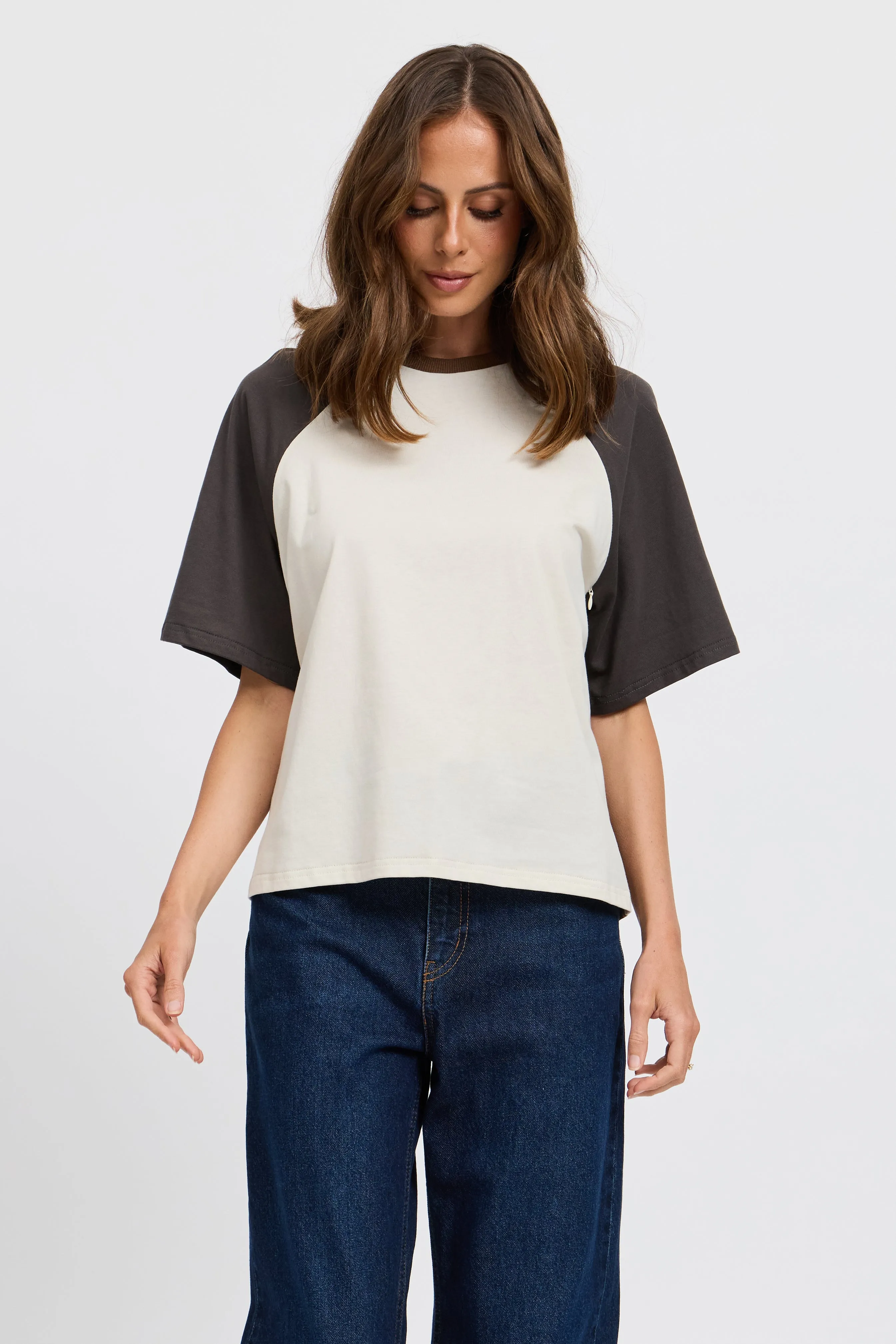Tasmin Box-Cut Tee - Chocolate / Charcoal / Cream sold by Apero Label product image thumbnail 3